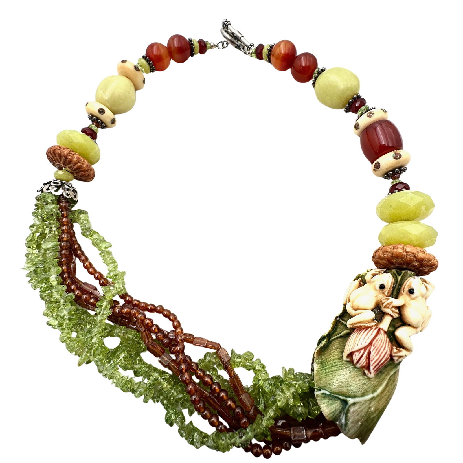 Vintage Asian Carved Frog Pendant Multi Gemstone Sterling Silver Necklace Hallmarked (1 of 7)