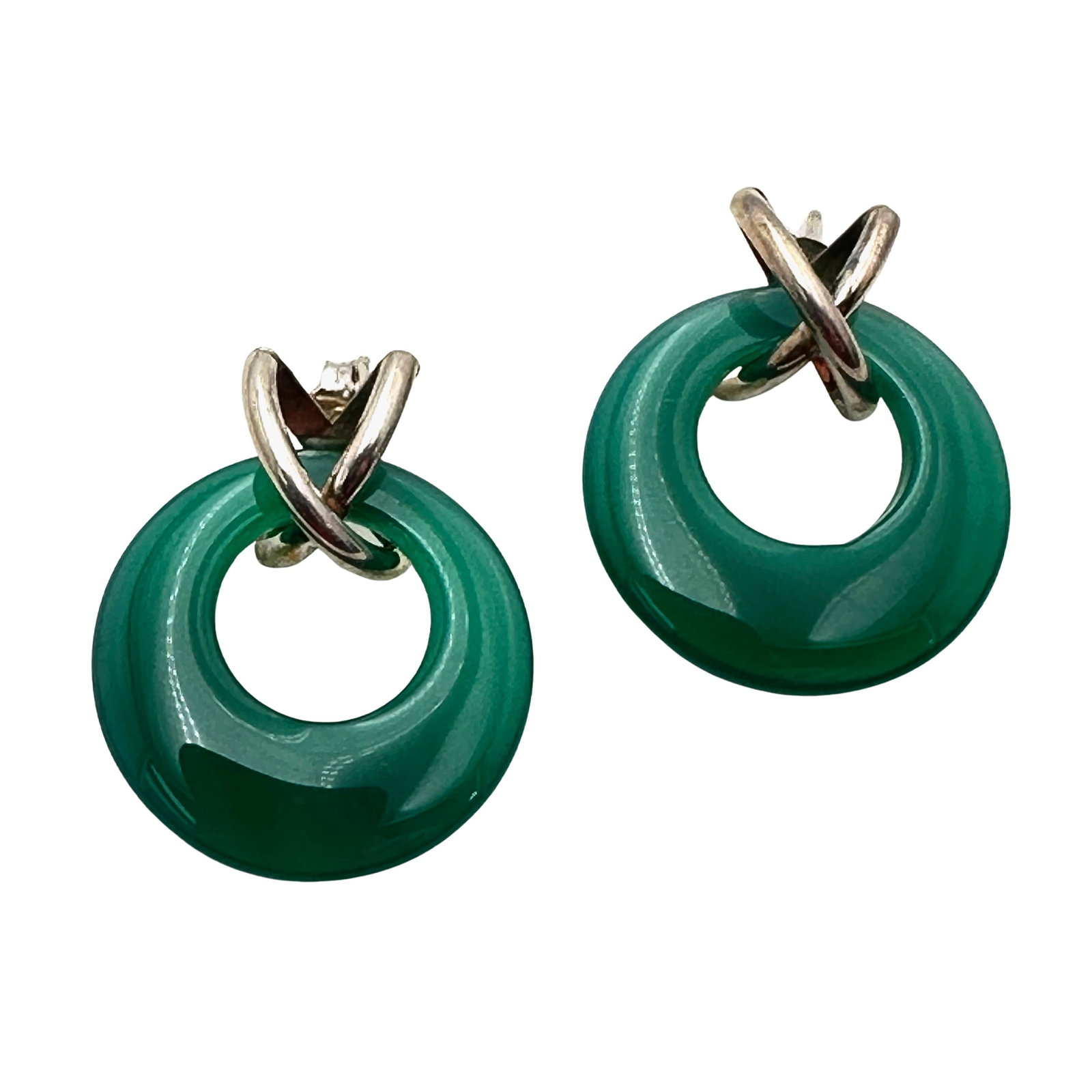 Sterling Silver Green Jade Pierced Earrings: Sterling Silver Green Jade Pierced Earrings