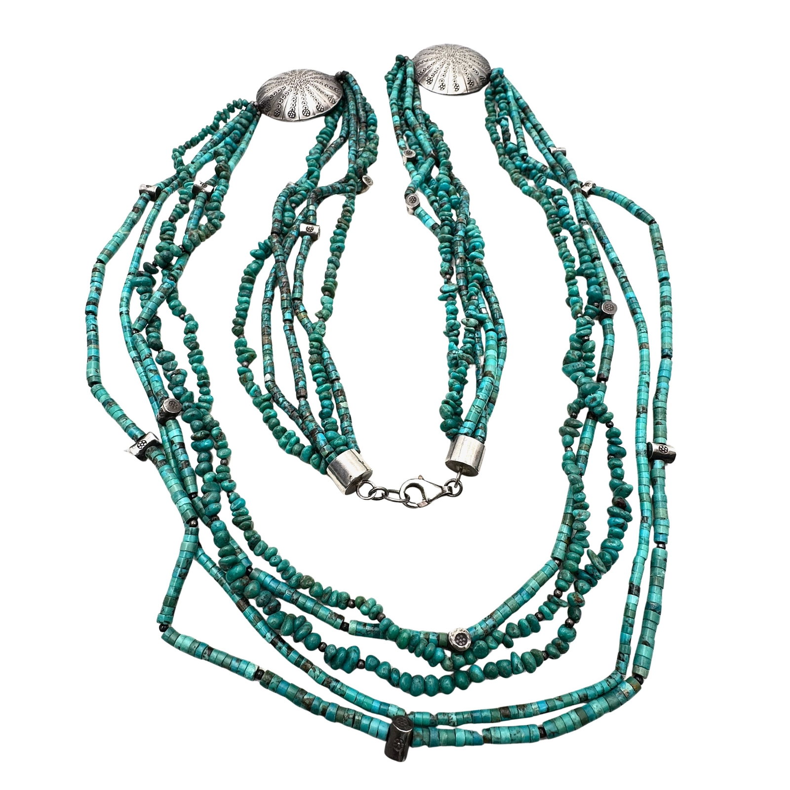 American Southwest Turquoise Sterling Silver Necklace 34 Inch 109 Grams: American Southwest Turquoise Sterling Silver Necklace 34 Inch 109 Grams