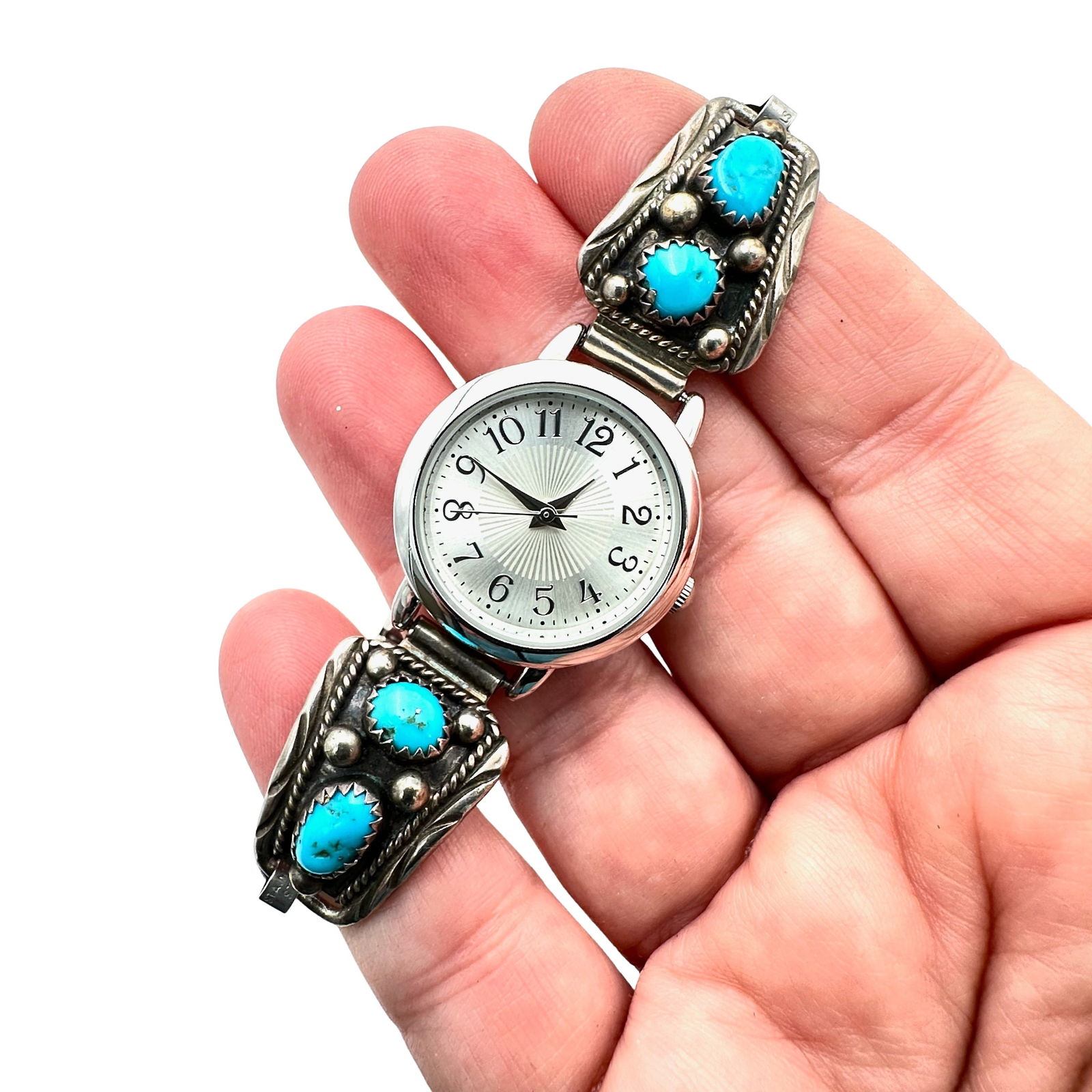 Native American D.S. Turquoise Sterling Silver Watch Tips Up to 8 Inches, 27 Grams: Native American D.S. Turquoise Sterling Silver Watch Tips Up to 8 Inches, 27 Grams