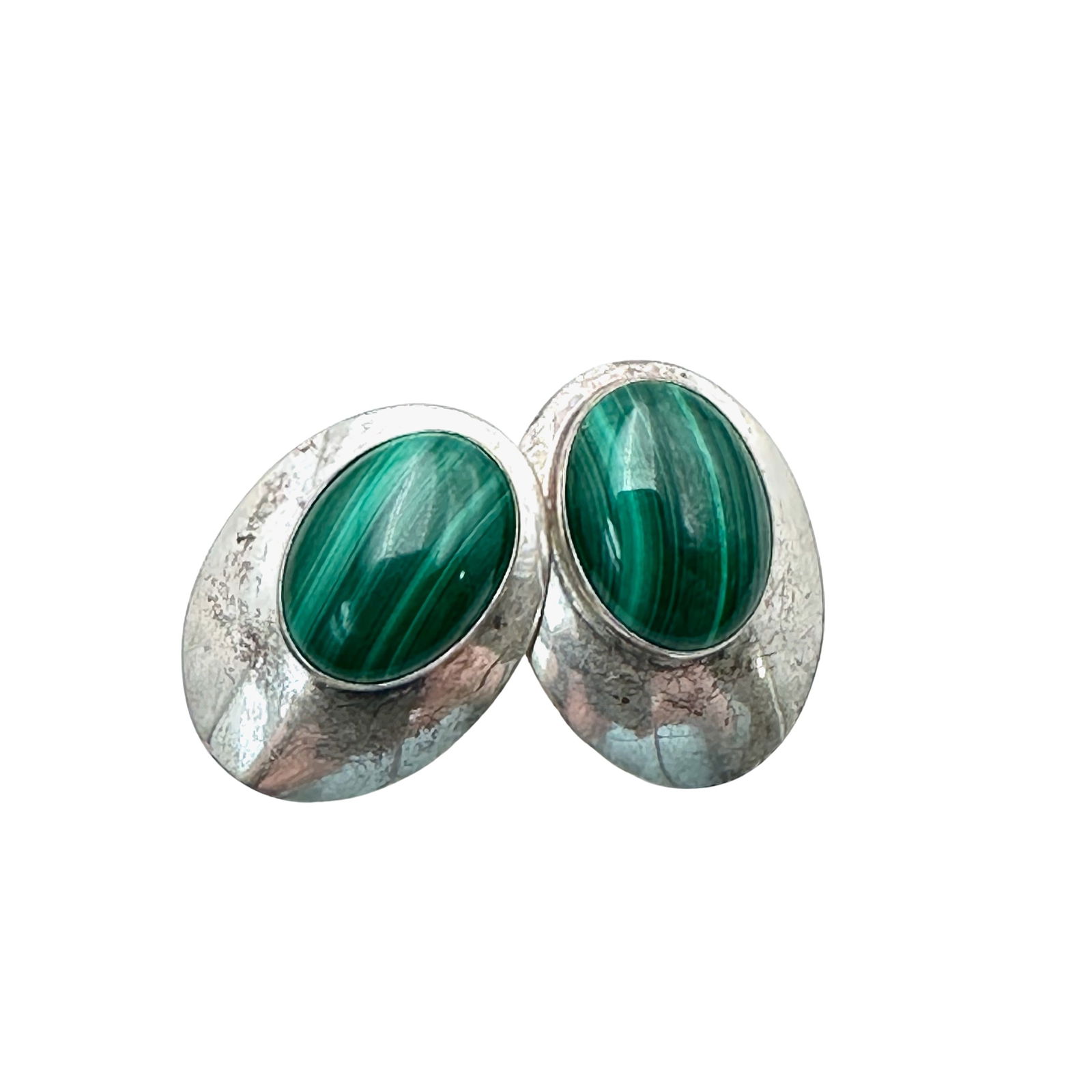 Edith James Native American Sterling Silver Malachite Pierced Earrings 11 grams, 1.25 Inch (1 of 4)