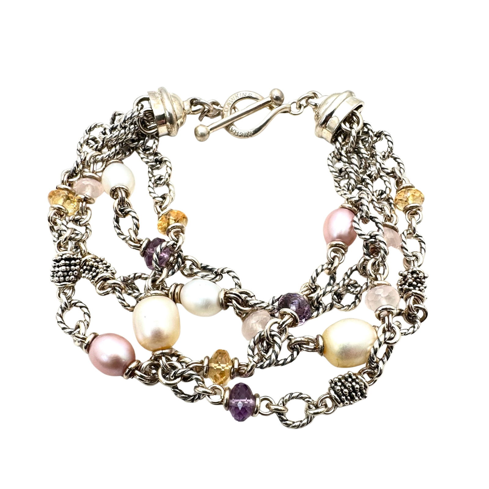 Michael Dawkins Sterling Silver Pearl Multi Gemstone Bracelet 42 Grams, 8 Inch (1 of 3)