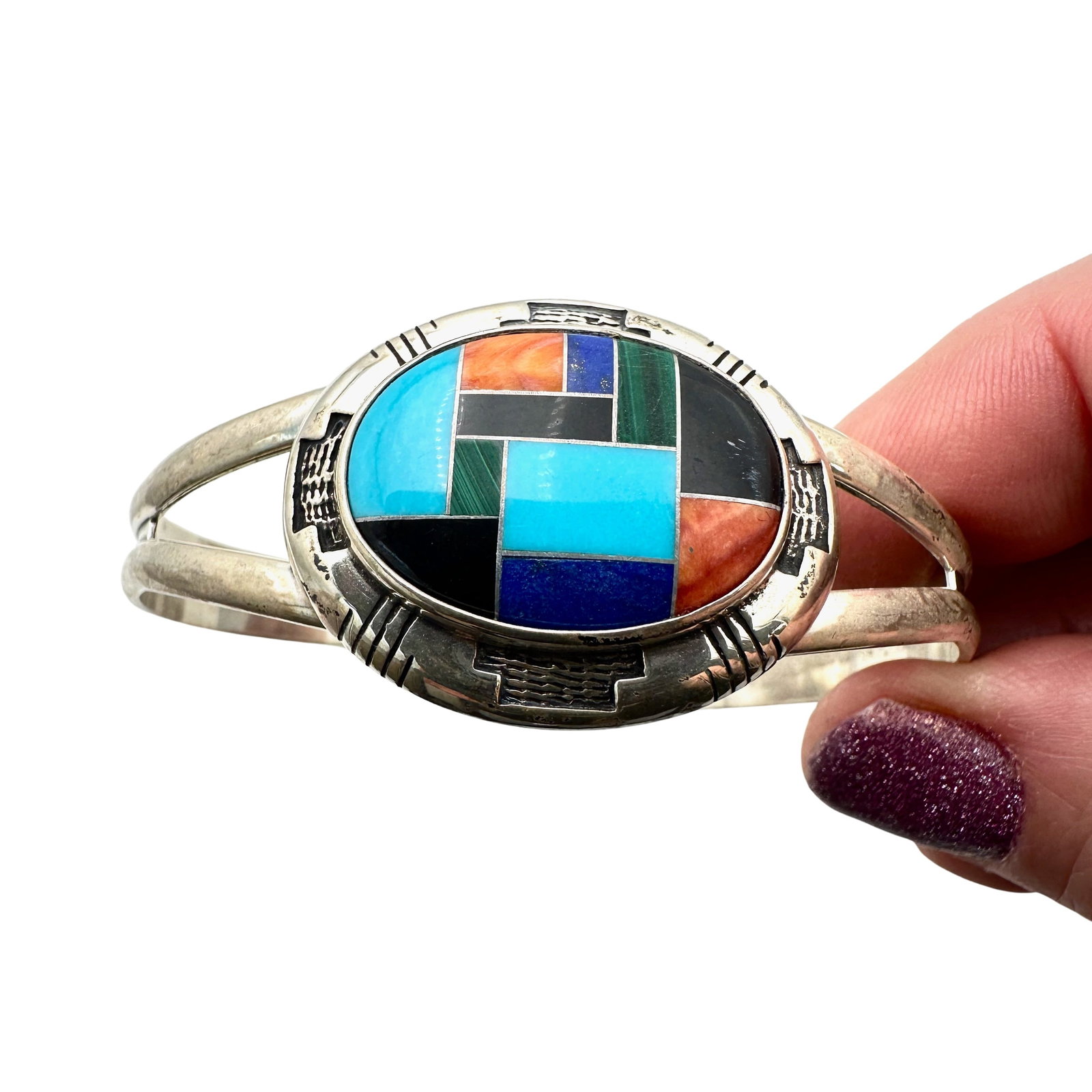 Carolyn Pollack Inlay Gemstone Turquoise Mosaic Sterling Silver Cuff Bracelet (1 of 3)