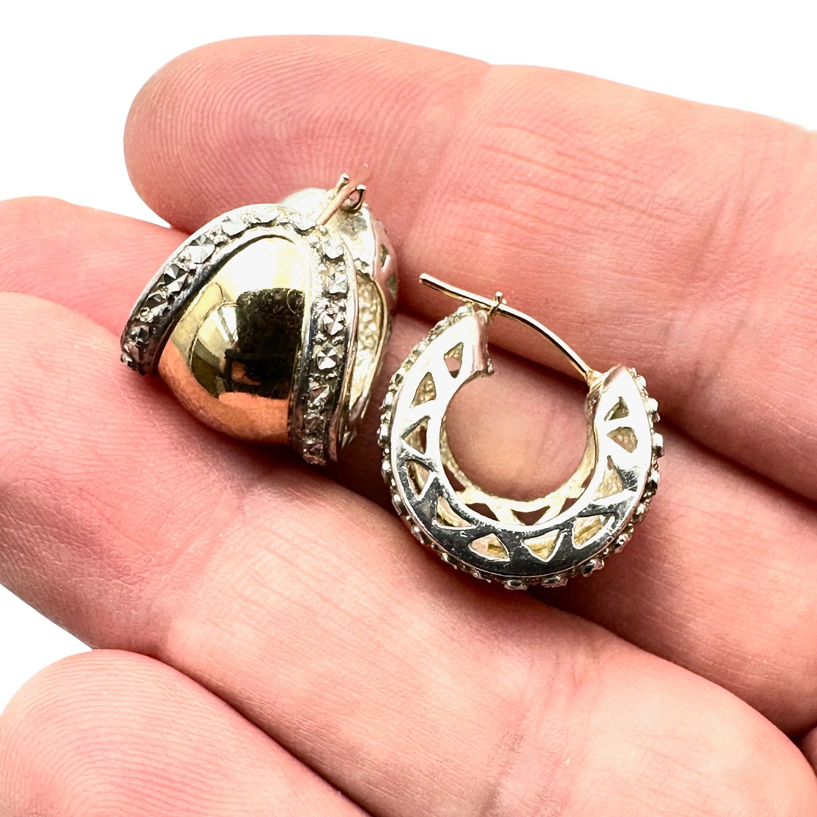 Two Tone Gold over Sterling Silver Hoop Earrings Pierced (1 of 3)