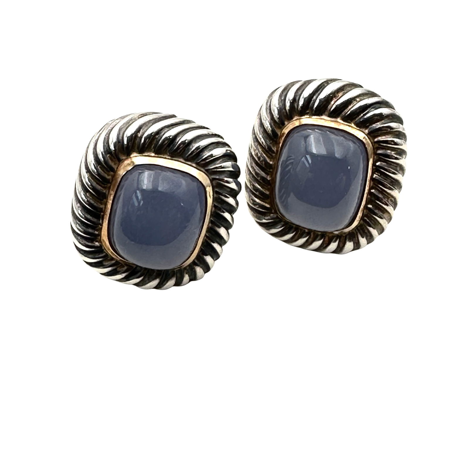 ALS Italy 18k Gold Sterling Silver Blue Gemstone Leverback Pierced Earrings (1 of 3)