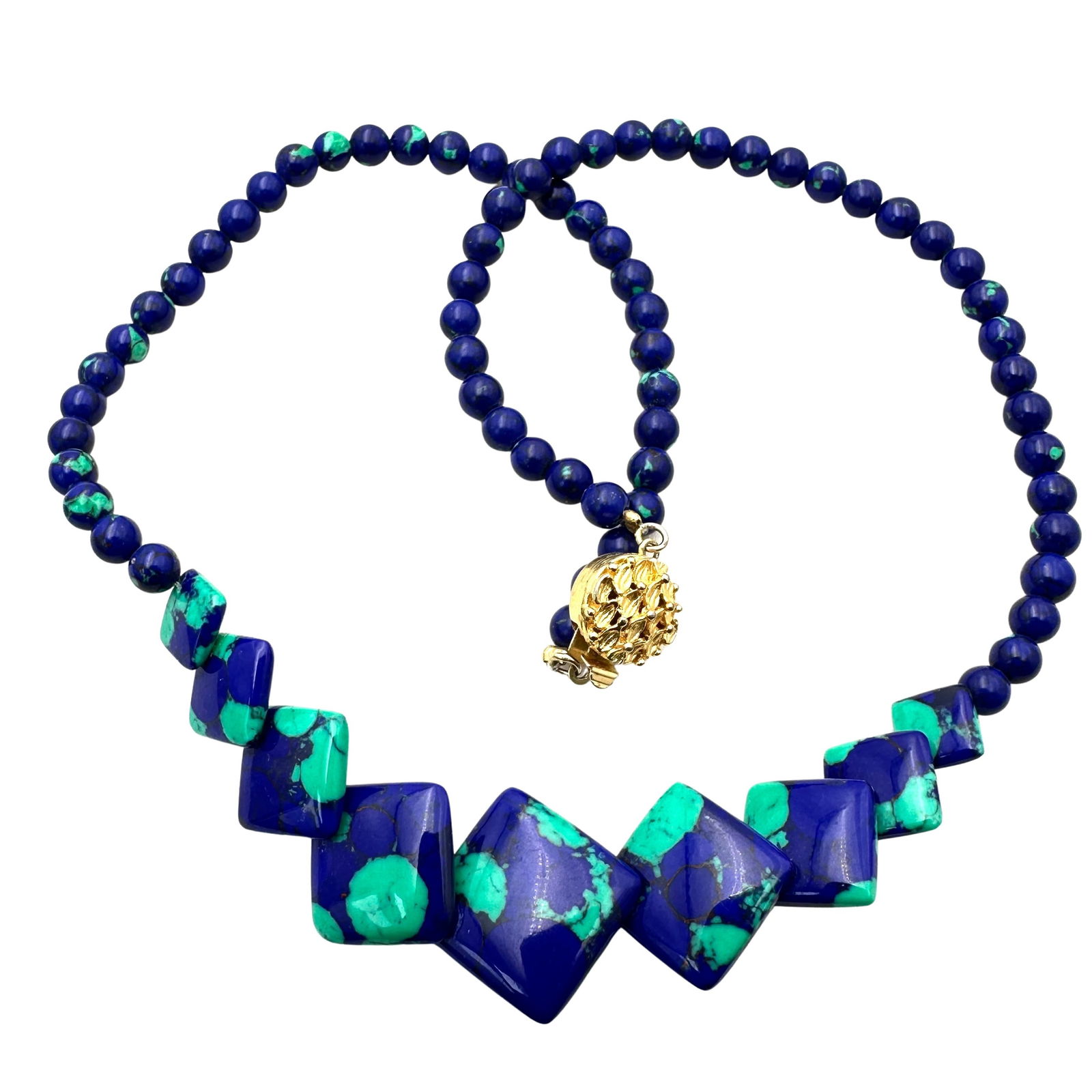 Azurite Gemstone Bead Necklace Gold Tone Clasp: Azurite Gemstone Bead Necklace Gold Tone Clasp 16 inch length