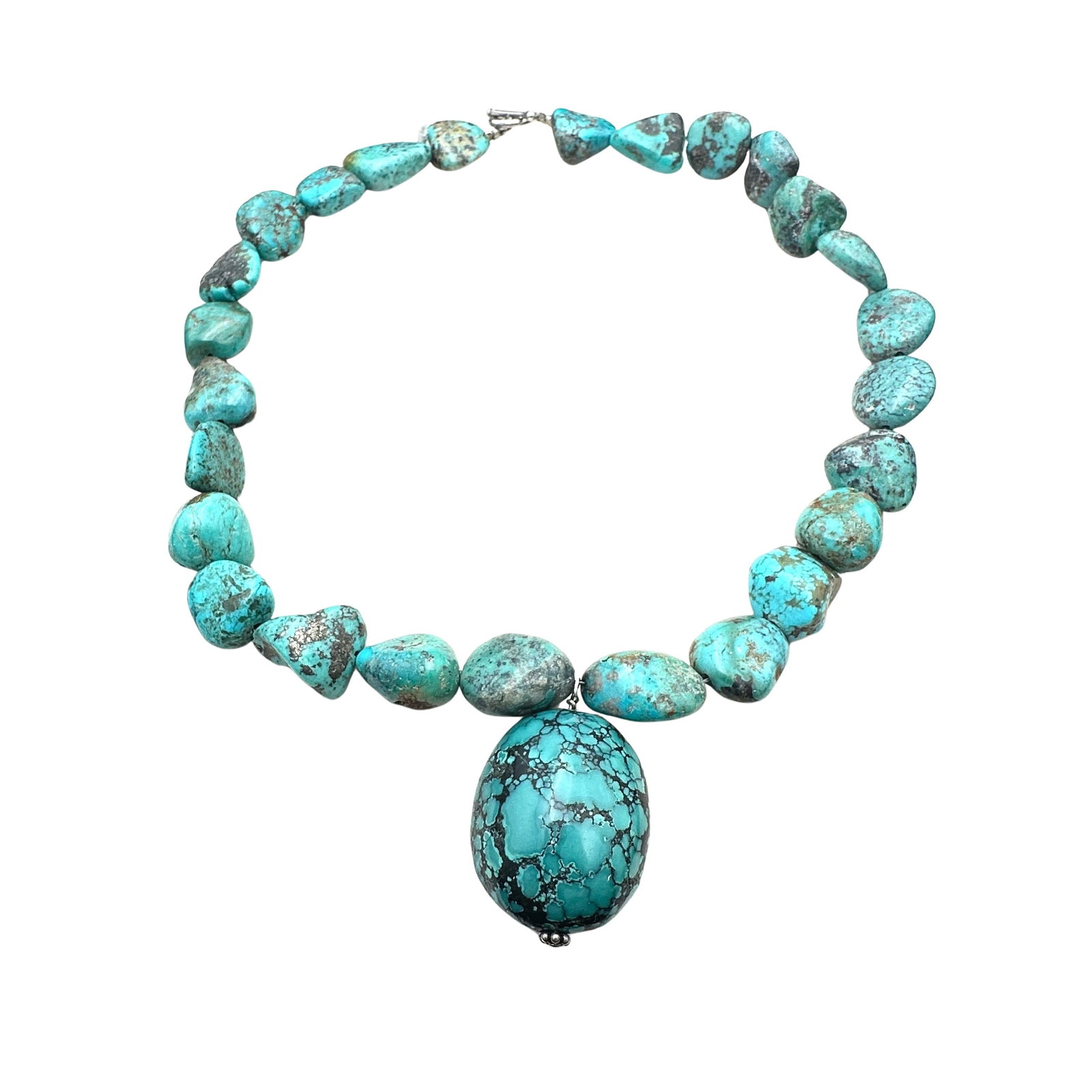 Sterling Silver Turquoise Nugget Necklace: Sterling Silver Turquoise Nugget Necklace 16 inch length