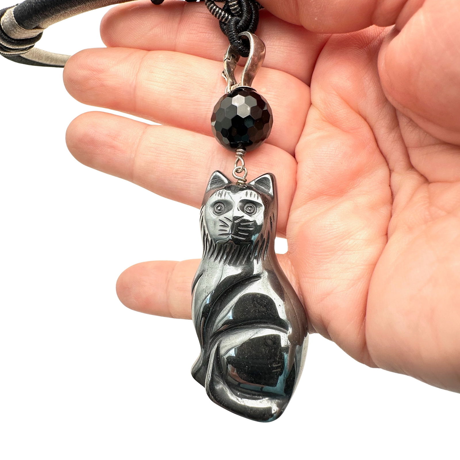 Amy Kahn Russell Hematite Sterling Silver Cat Pendant Necklace (1 of 3)