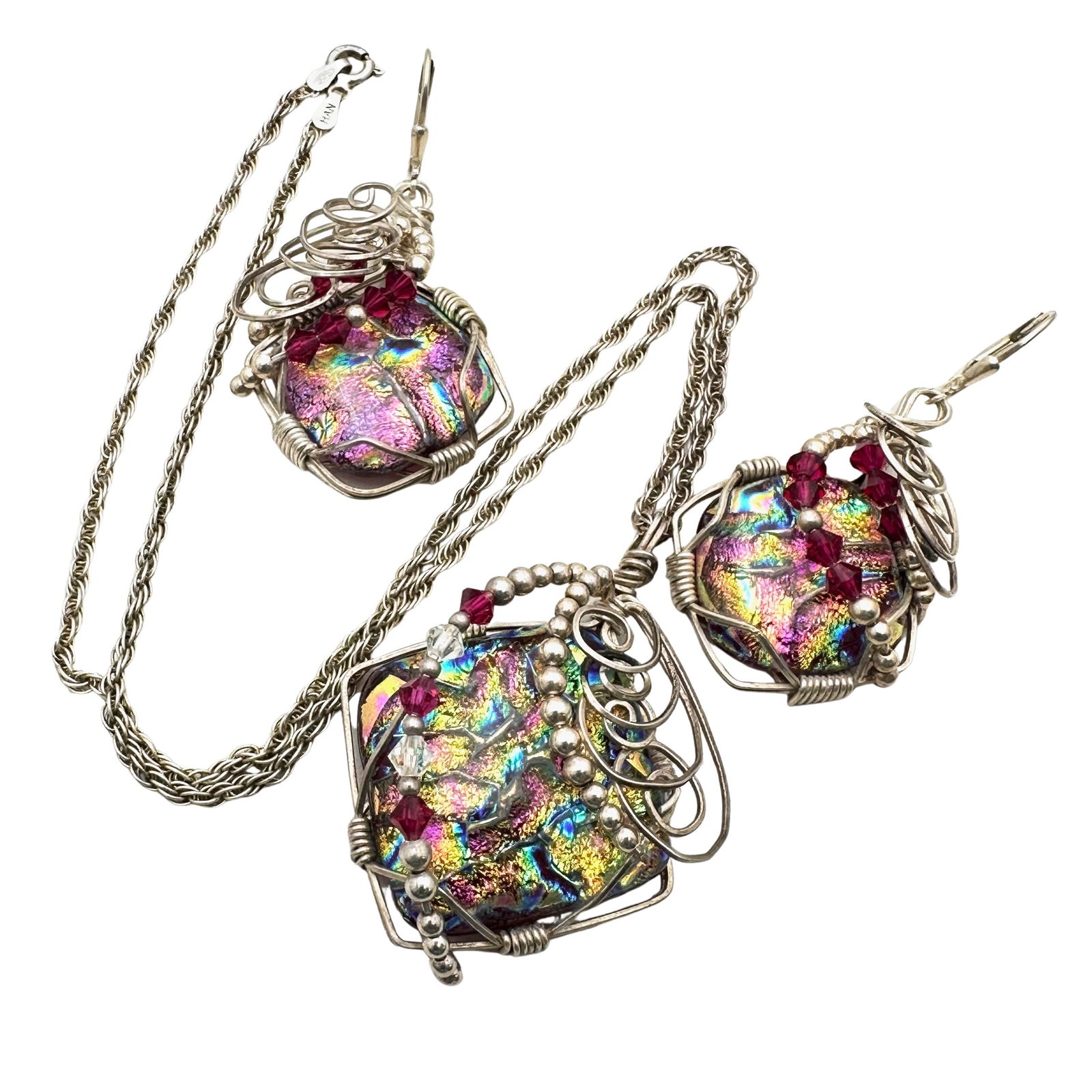 Artisan Dichroic Glass Sterling Silver Necklace Earrings Set (1 of 3)