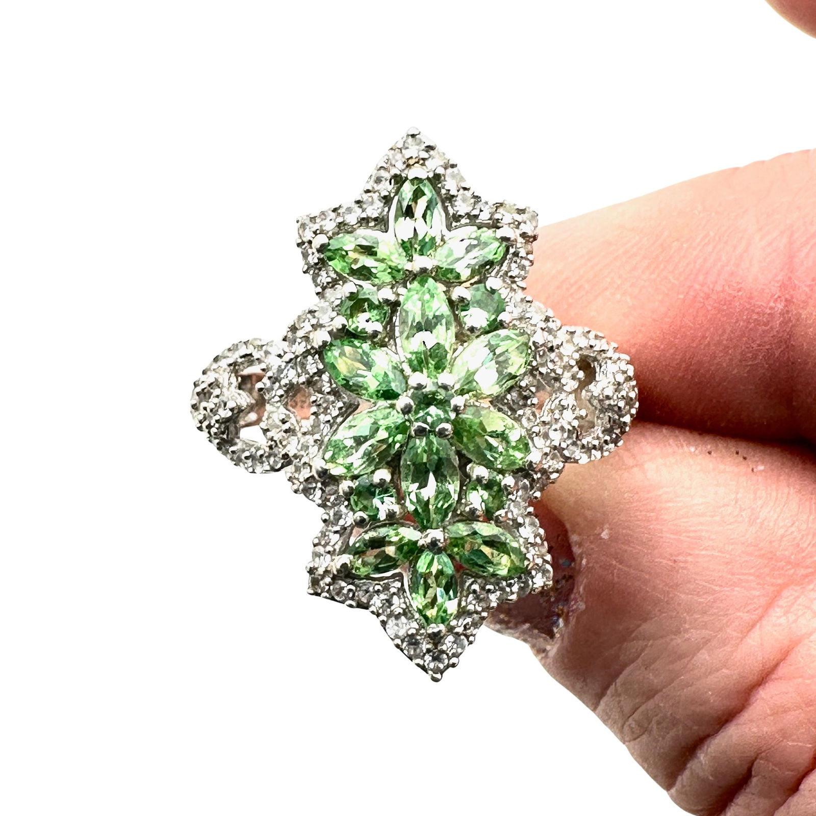 Chuck Clemency Green Gemstone Cluster Sterling Silver Ring (1 of 3)