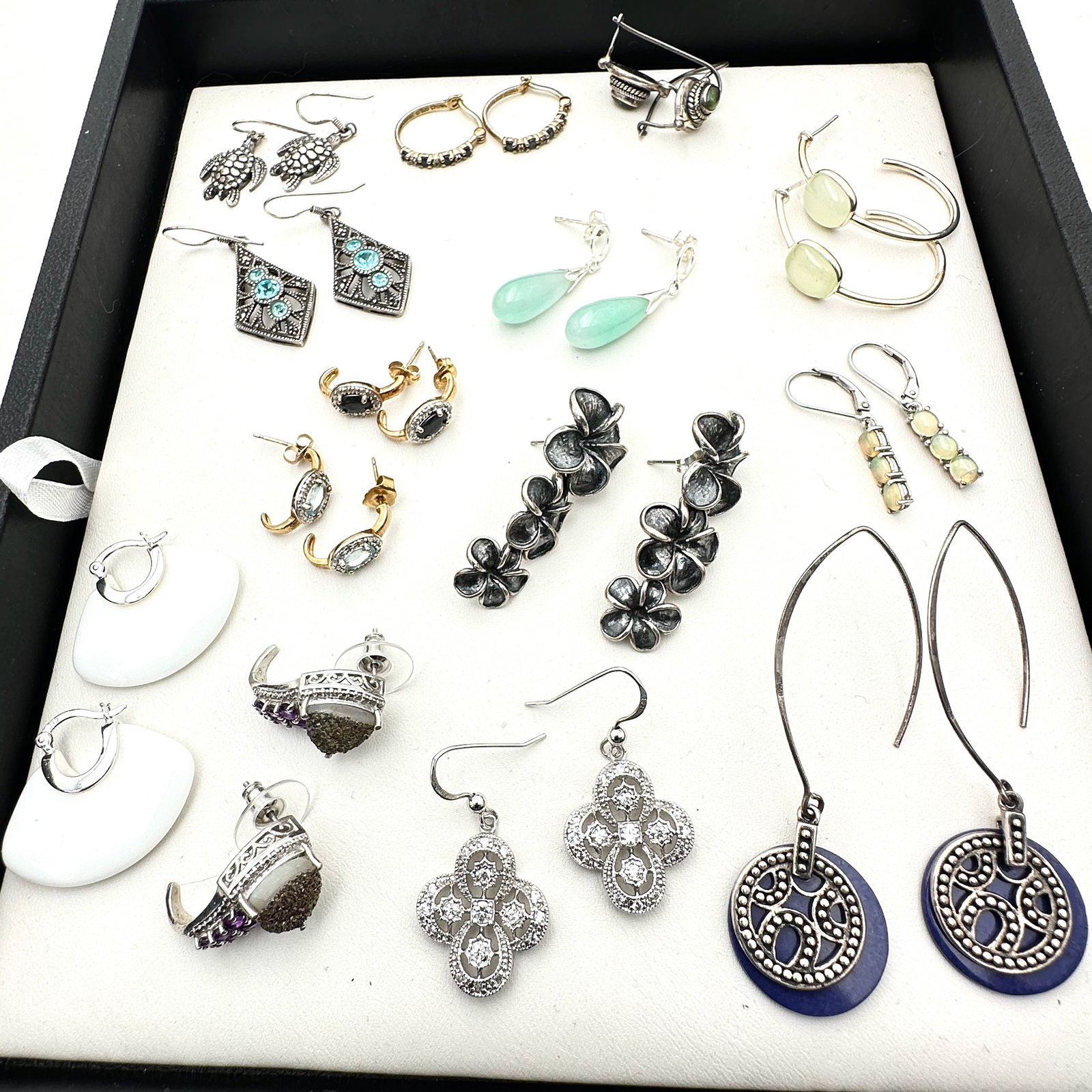 Sterling Silver Jewelry Earrings Lot Gemstones Turtles Opals (1 of 2)