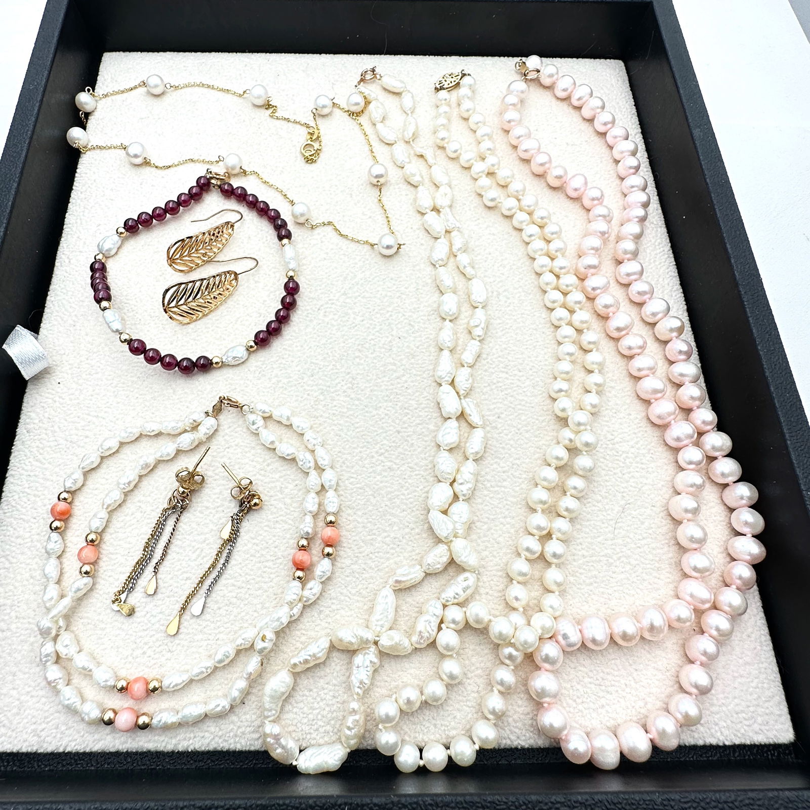 10K & 14K Gold Jewelry Lot Earrings Pearl Necklaces Bracelets Garnet Coral (1 of 2)