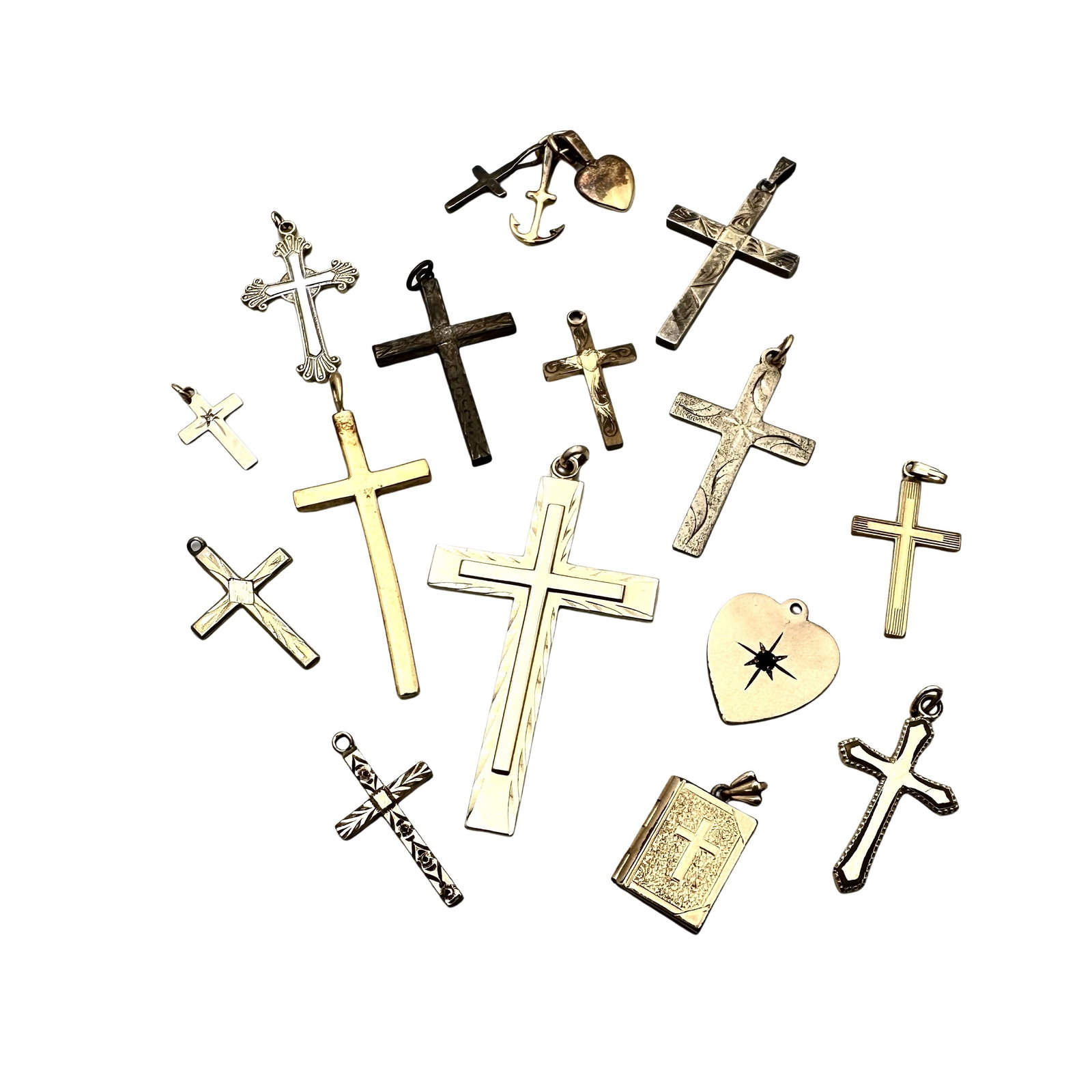 Gold Filled Lot of Charms Cross Heart Anchor Book Charm: Gold Filled Lot of Charms Cross Heart Anchor Book Charm 28 Grams