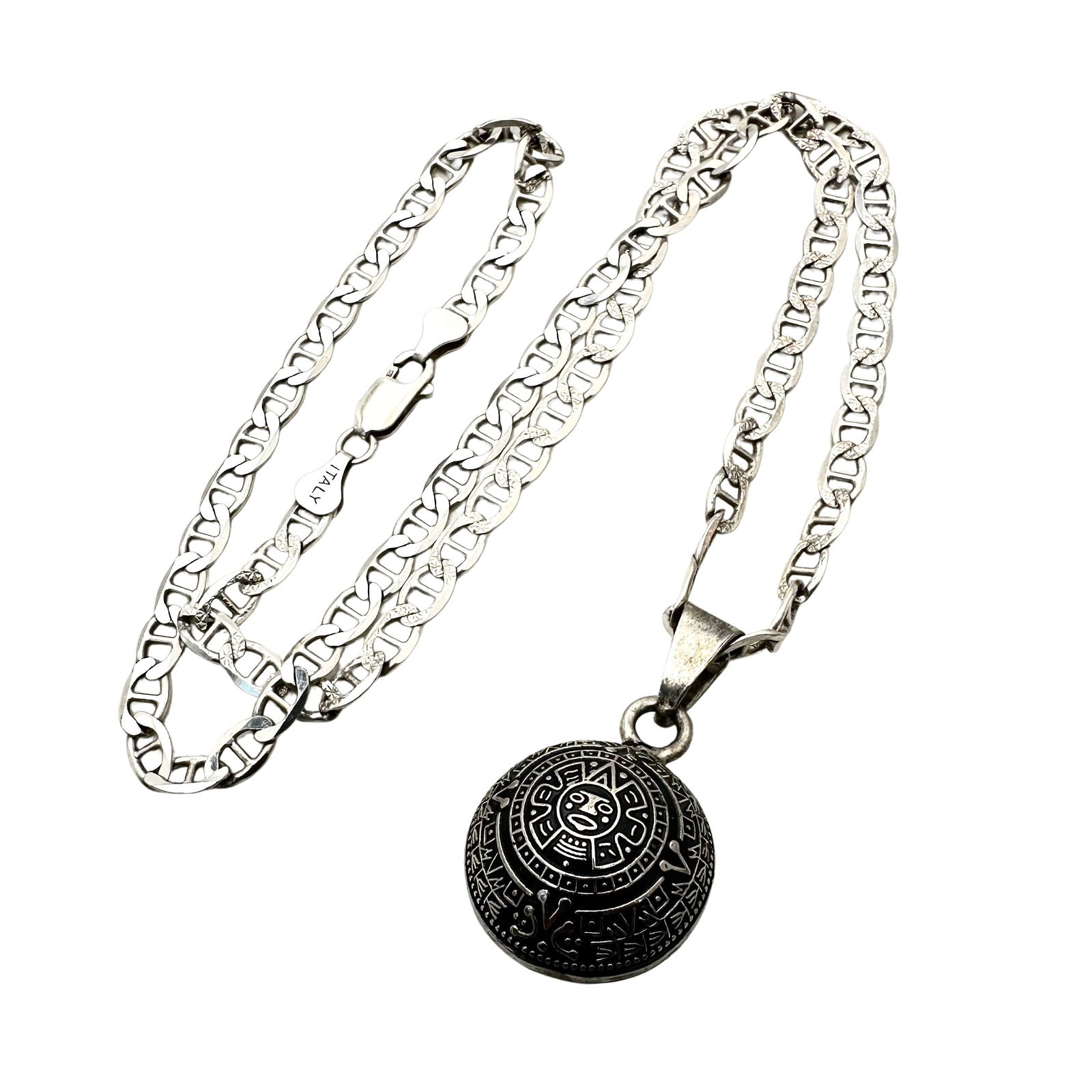 Mexico Aztec Sterling Silver Chime Ball Pendant Necklace (1 of 3)