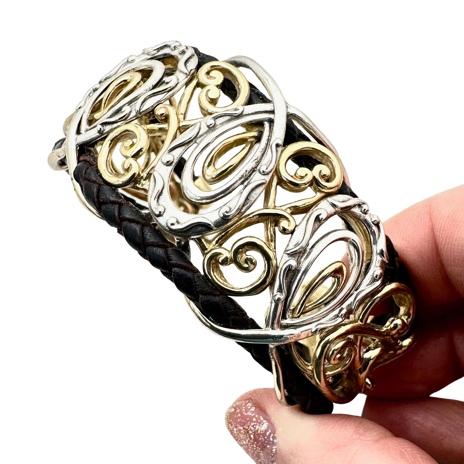 Carolyn Pollack Sterling Silver Brass Leather Cuff Bracelet (1 of 3)