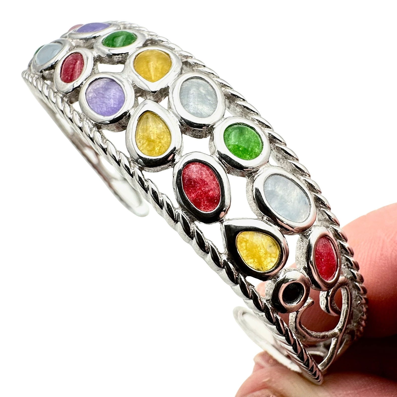 Multi Gemstone Sterling Silver Cuff Bracelet (1 of 2)