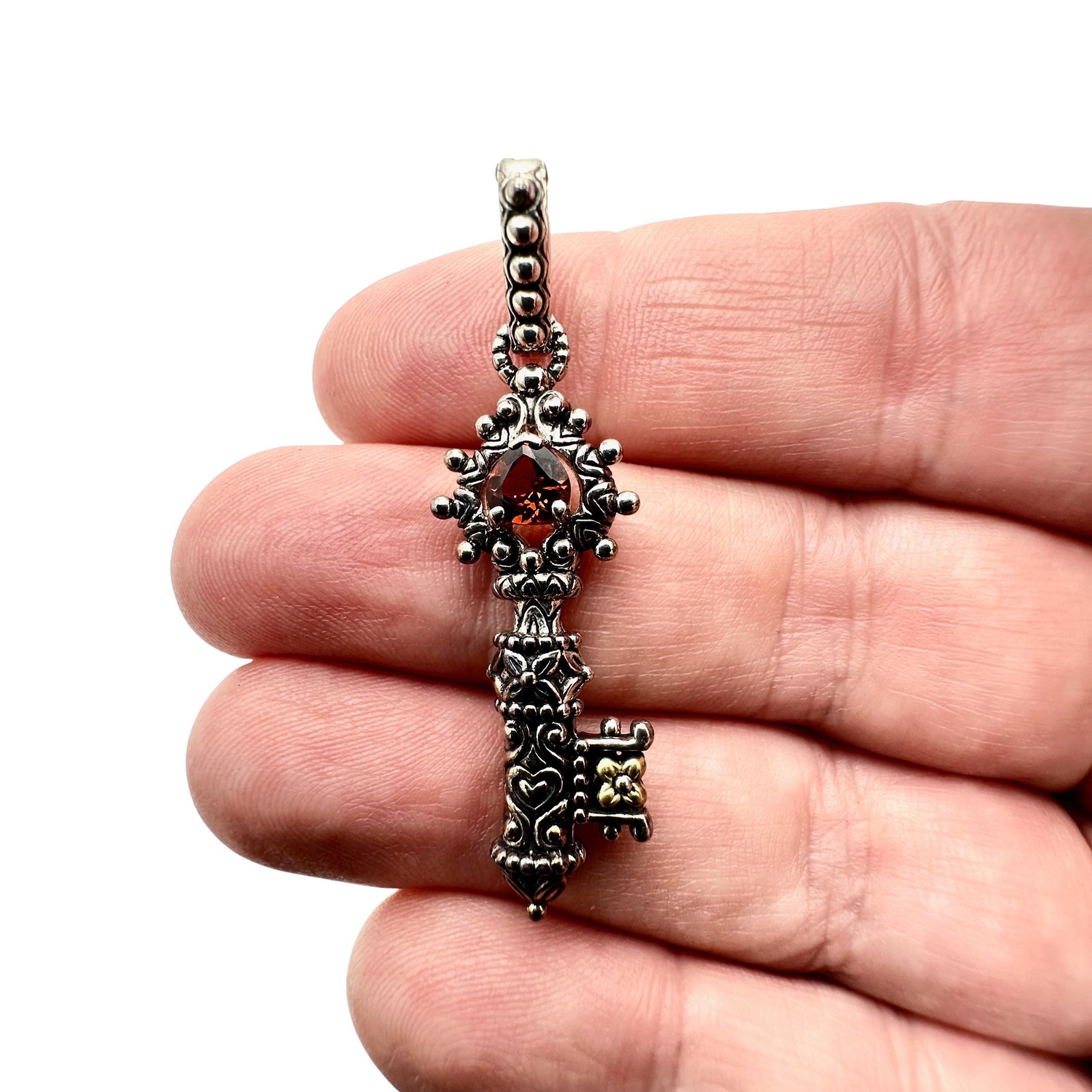 Barbara Bixby Womens Pendant KEY 18K Gold Sterling Silver Garnet Enhancer: Barbara Bixby Womens Pendant KEY 18K Gold Sterling Silver Garnet Enhancer 1.75 Inch