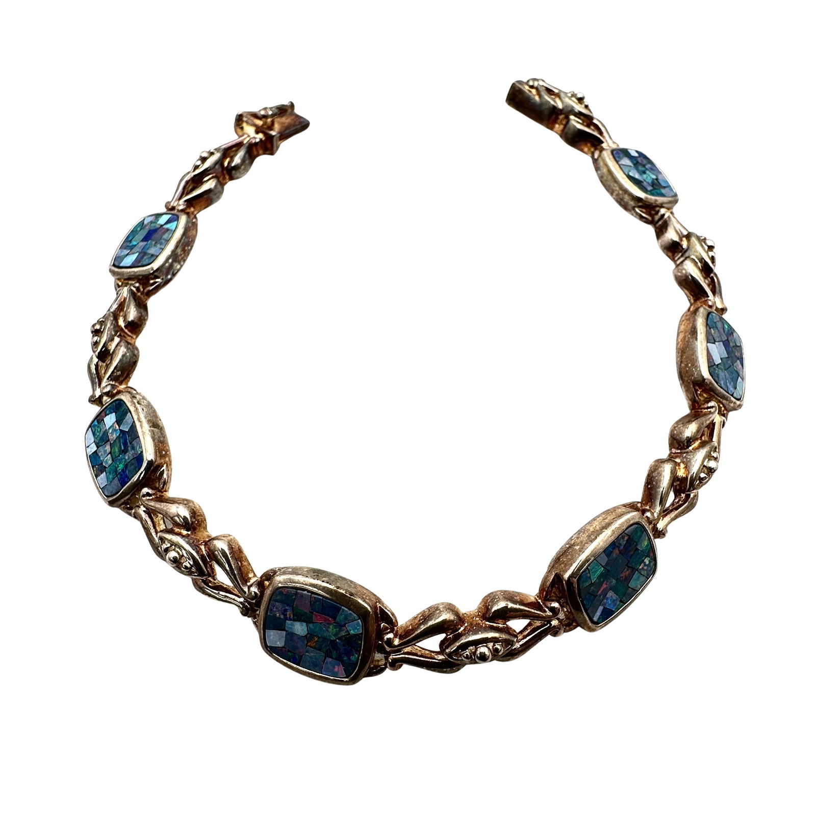 Opal Mosaic Sterling Silver Bracelet 8 Inch: Opal Mosaic Sterling Silver Bracelet 8 Inch 8 Inch