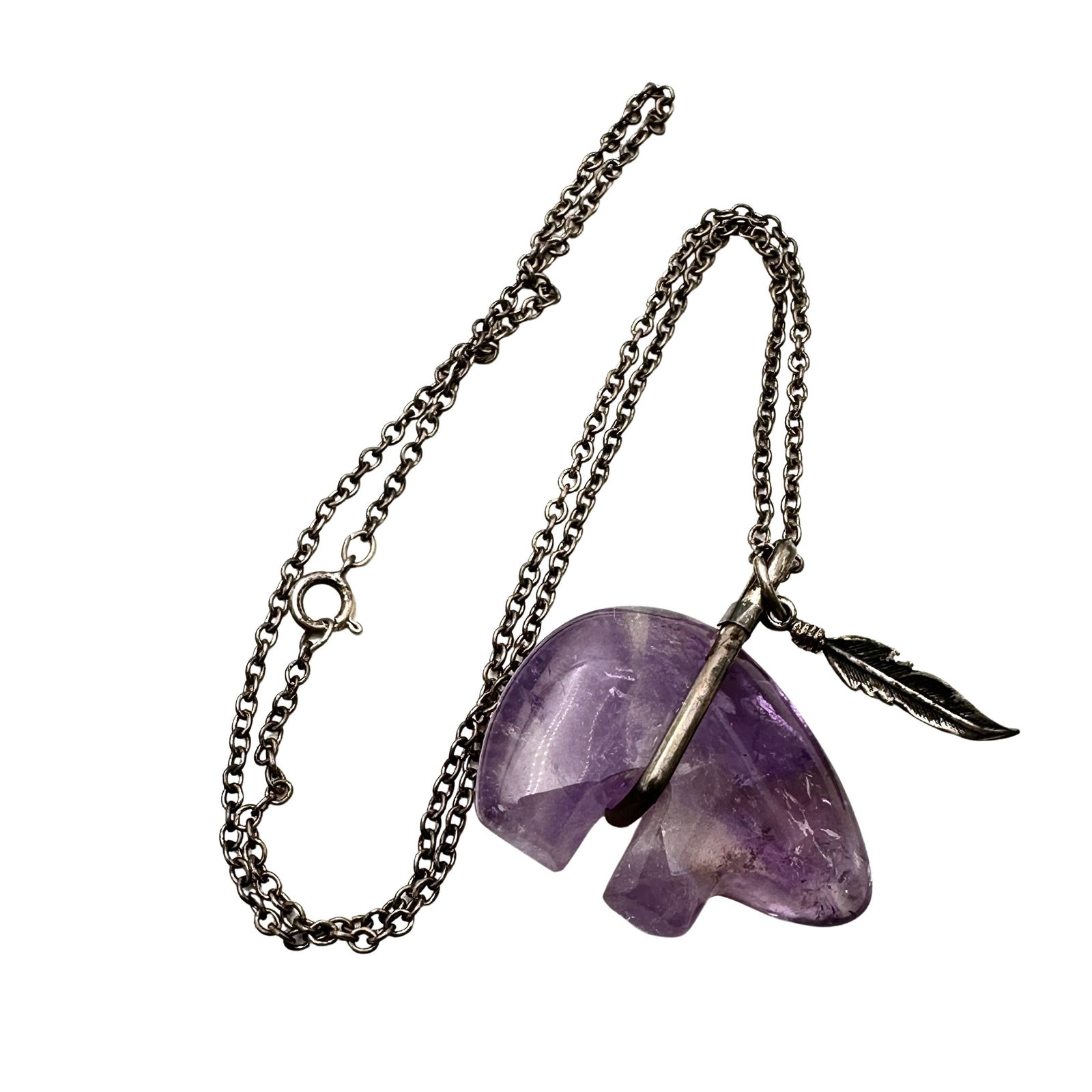 American Southwest Purple Amethyst Carved Fetish Bear Sterling Silver Necklace (1 of 2)