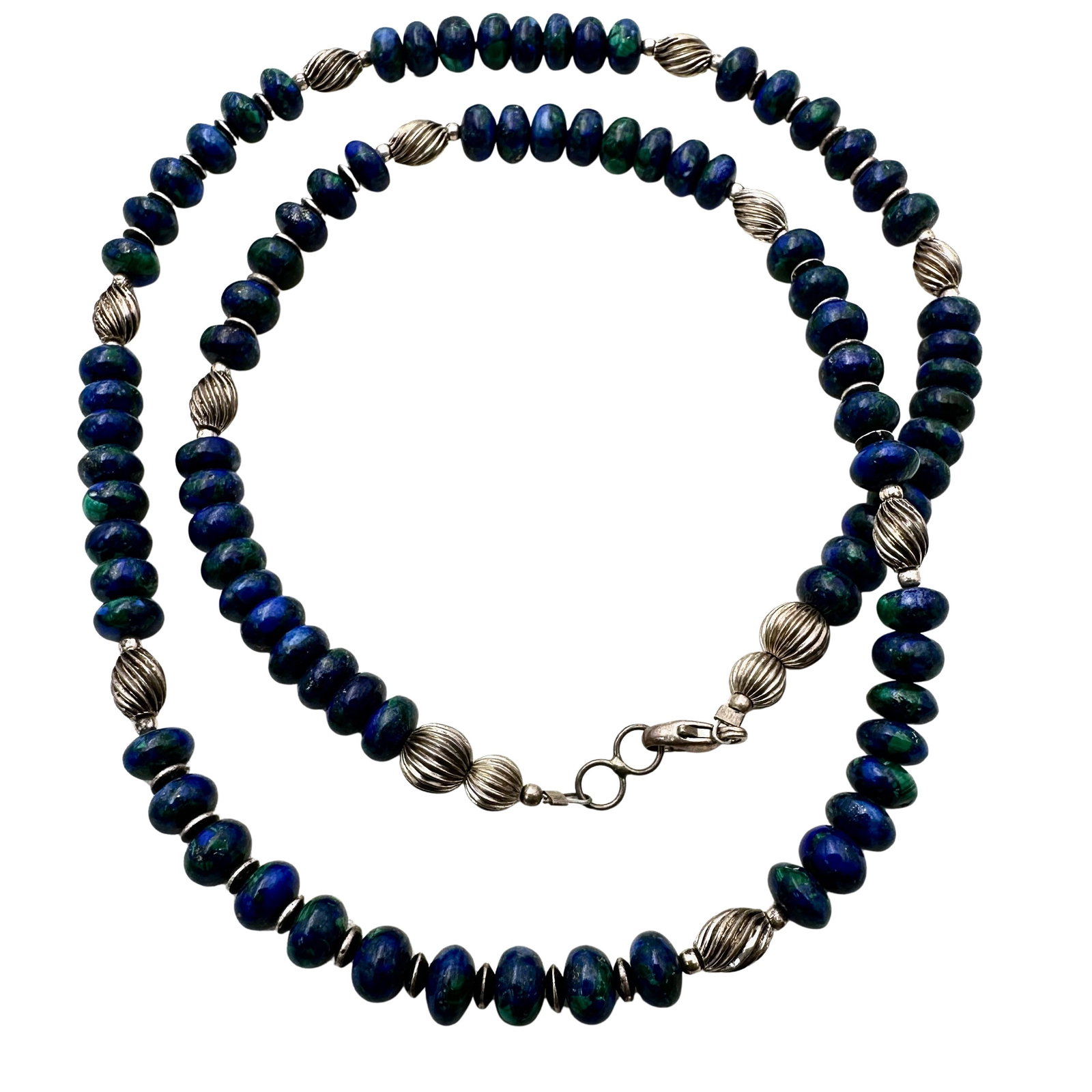 Sterling Silver Blue Green Azurite Bead Necklace (1 of 2)