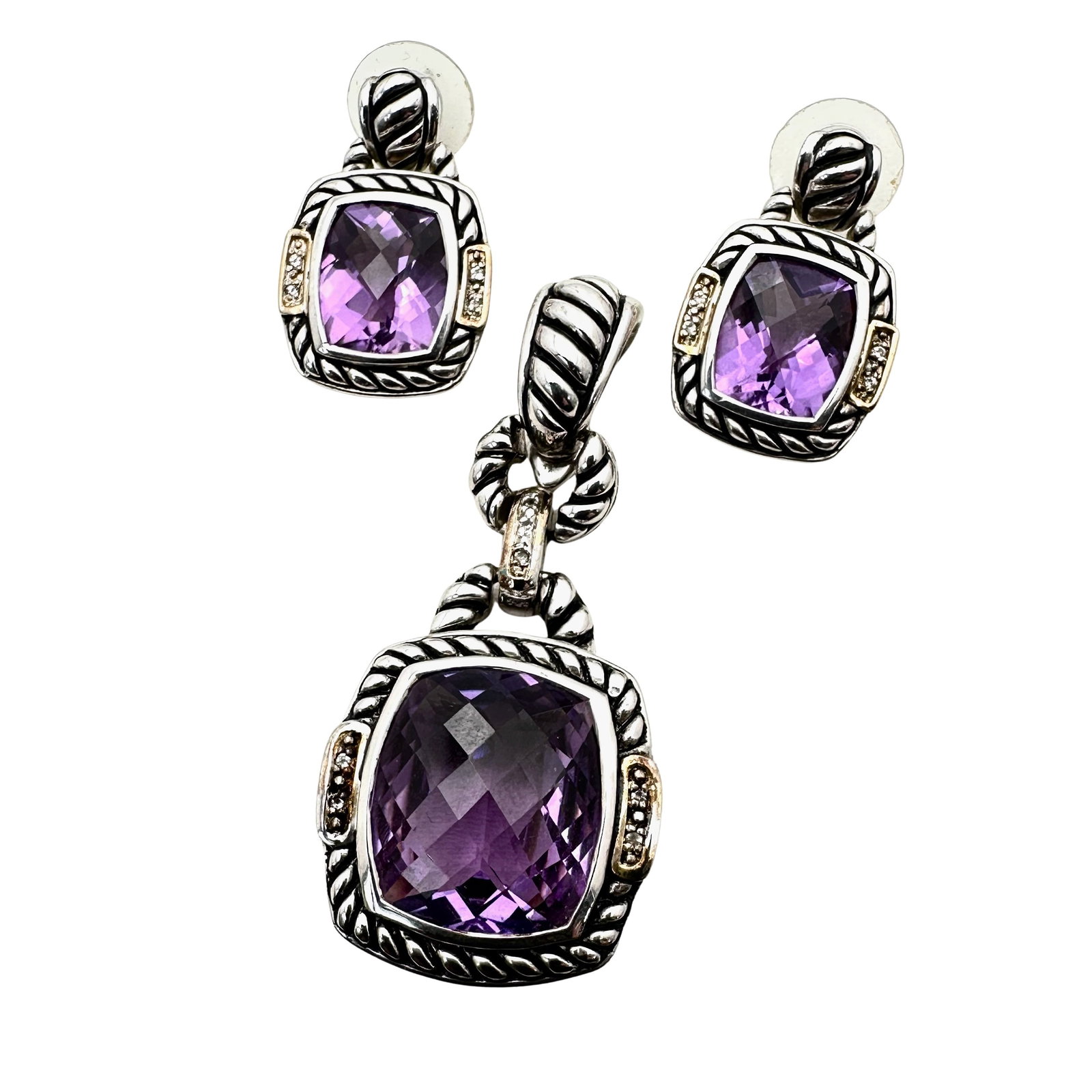 14K Gold Sterling Silver Amethyst Enhancer Pendant & Earrings Set (1 of 2)