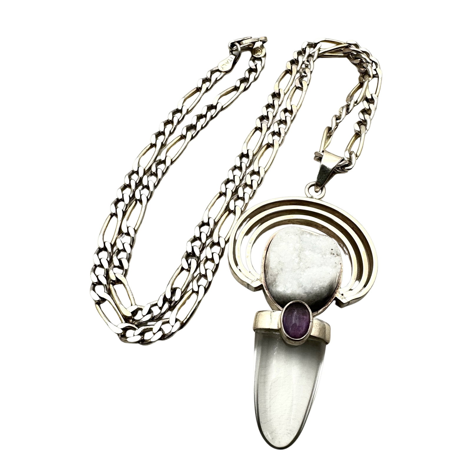 Amethyst Druzy Quartz Topaz Sterling Silver Pendant Necklace (1 of 3)