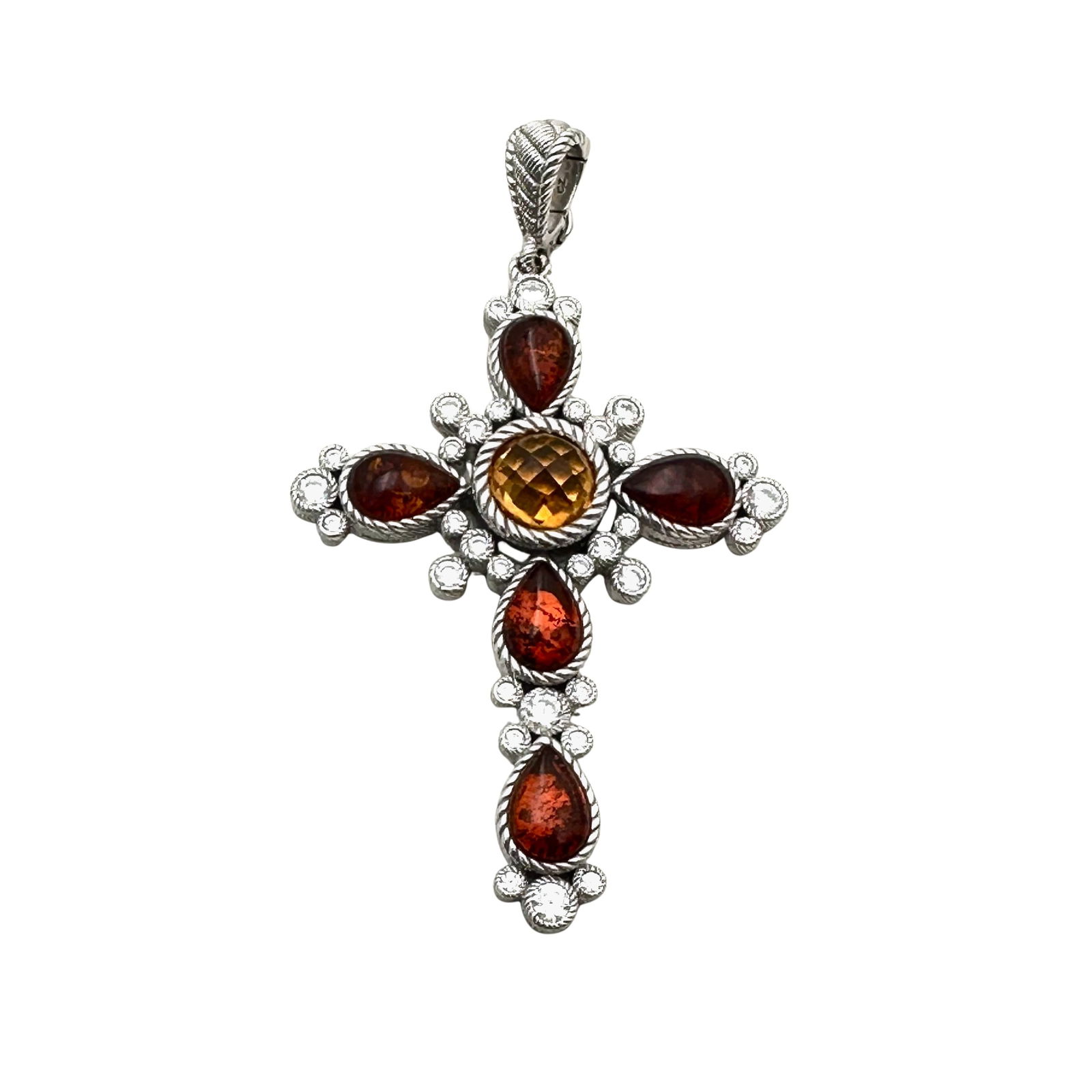 Judith Ripka Sterling Silver Amber Citrine Cross Pendant Enhancer (1 of 3)