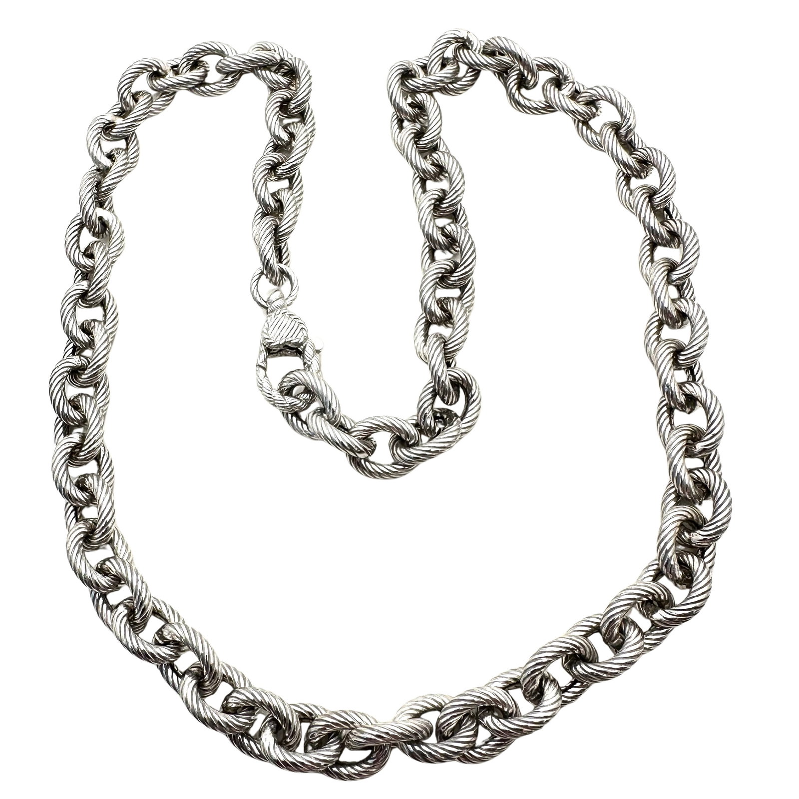 Judith Ripka Ribbed Link Sterling Silver Chain Necklace: Judith Ripka Ribbed Link Sterling Silver Chain Necklace 18 Inch, 36 Grams