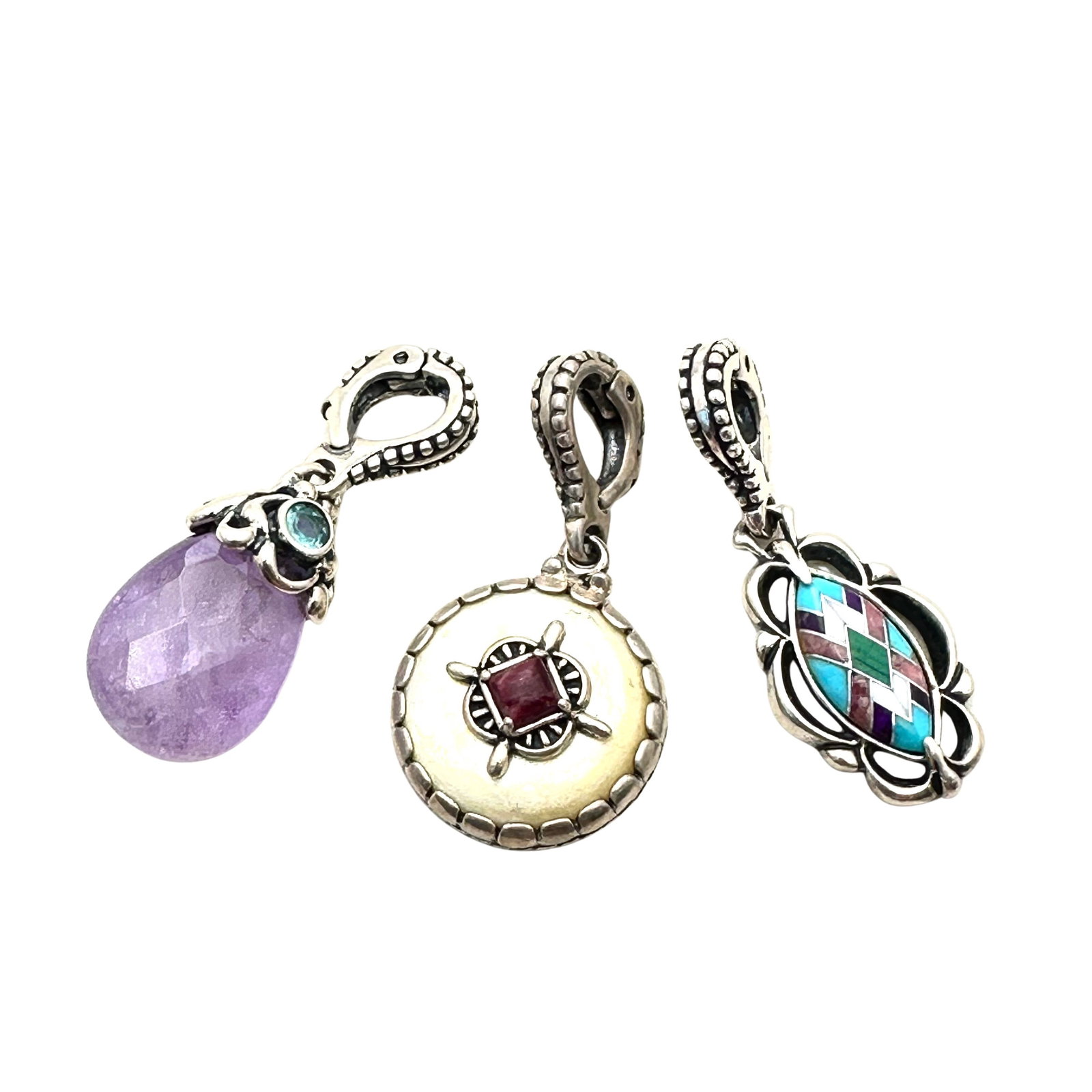 Lot of Three Carolyn Pollack Charms Gemstone Sterling Silver: Lot of Three Carolyn Pollack Charms Gemstone Sterling Silver 1 1/2 Inch each charm