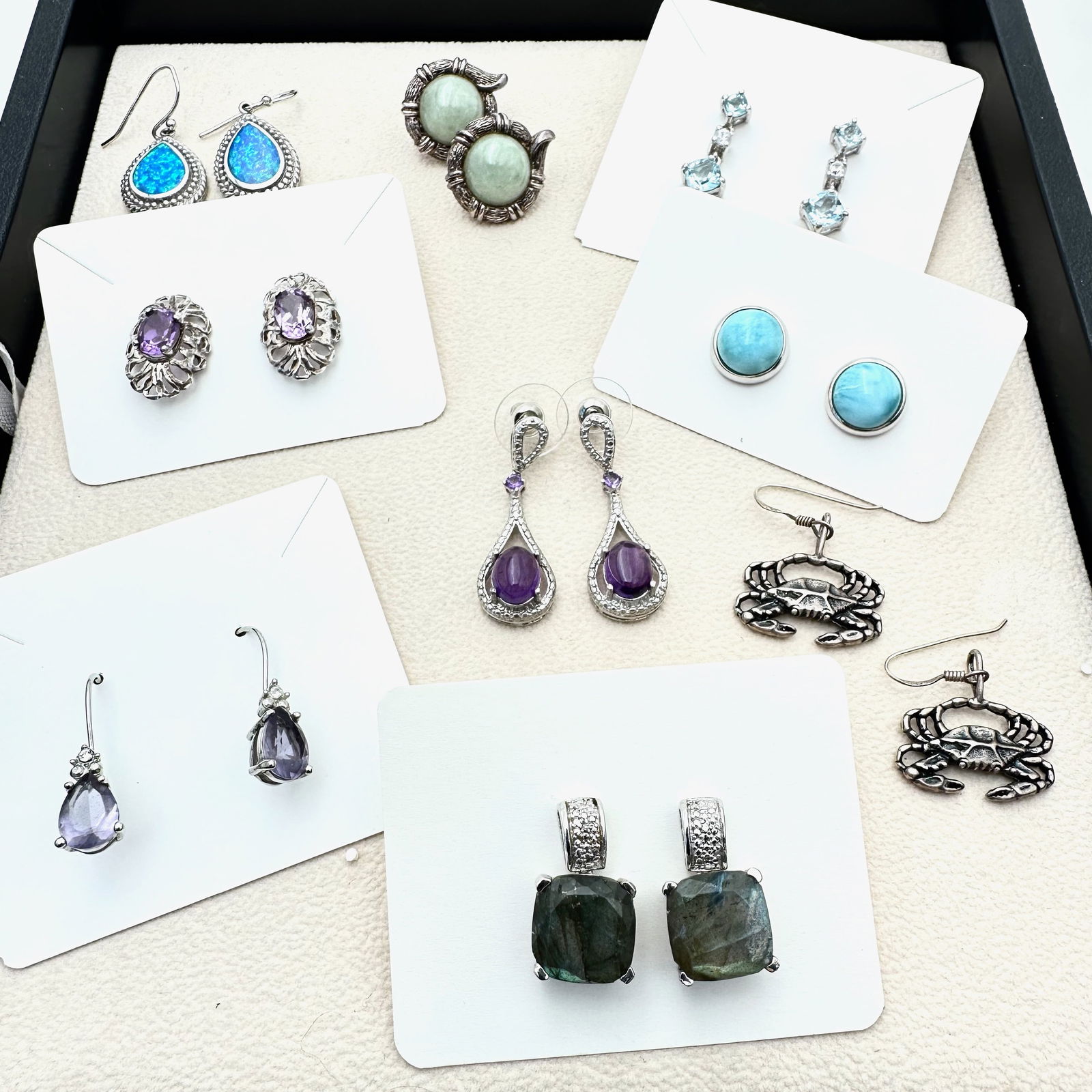 Sterling Silver Gemstone Jewelry Lot Pierced Jade Amethyst Opal (1 of 2)