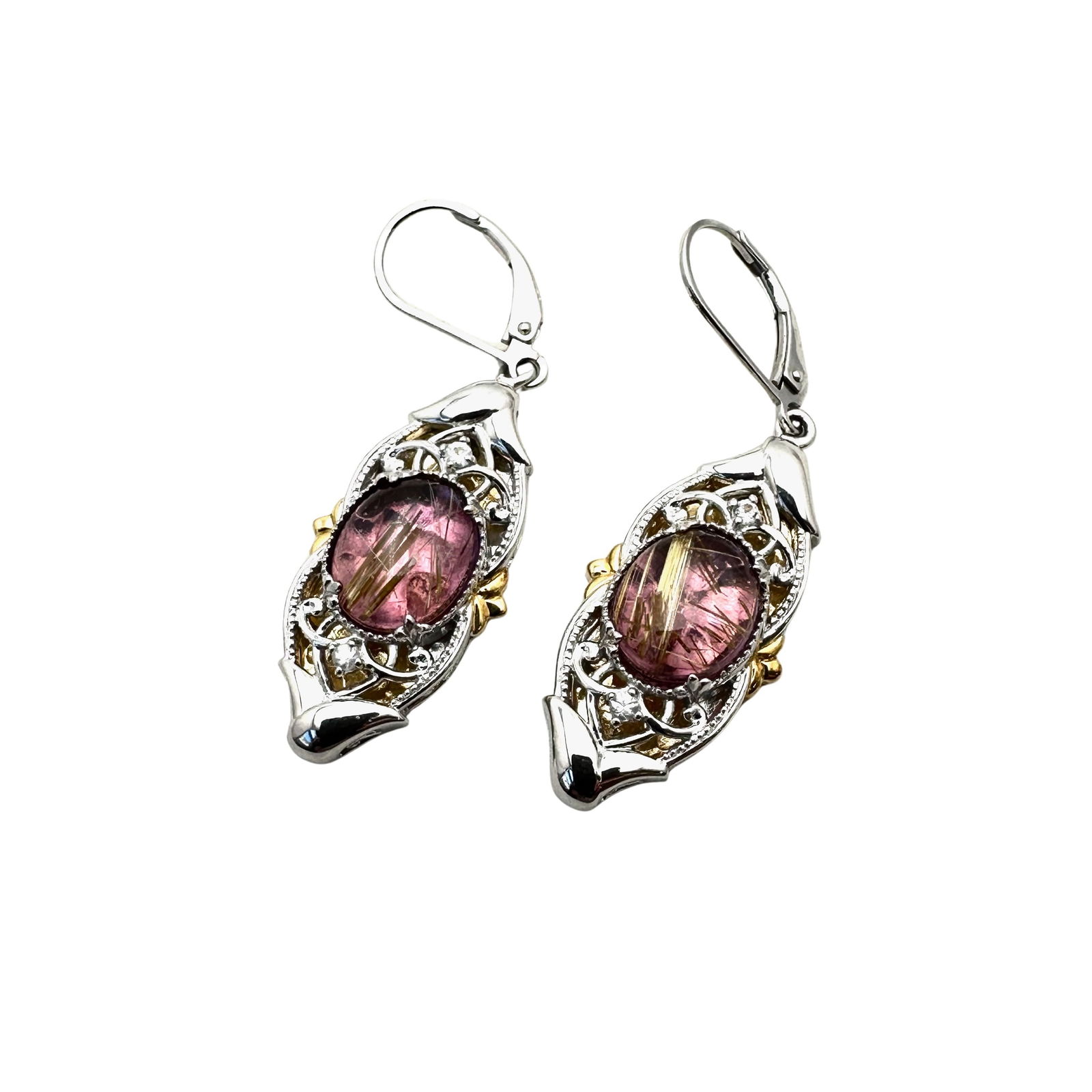 Michael Valitutti Rutilated Quartz Sterling Silver Pierced Earrings: Michael Valitutti Rutilated Quartz Sterling Silver Pierced Earrings 1 3/4 Inch Length