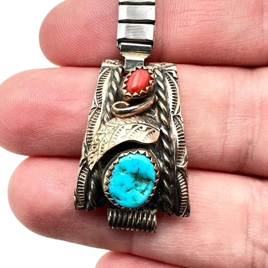 Mixed Metal Native American Watch Tips Sterling Silver Gold Plated Turquoise Coral: Mixed Metal Native American Watch Tips Sterling Silver Gold Plated Turquoise Coral
