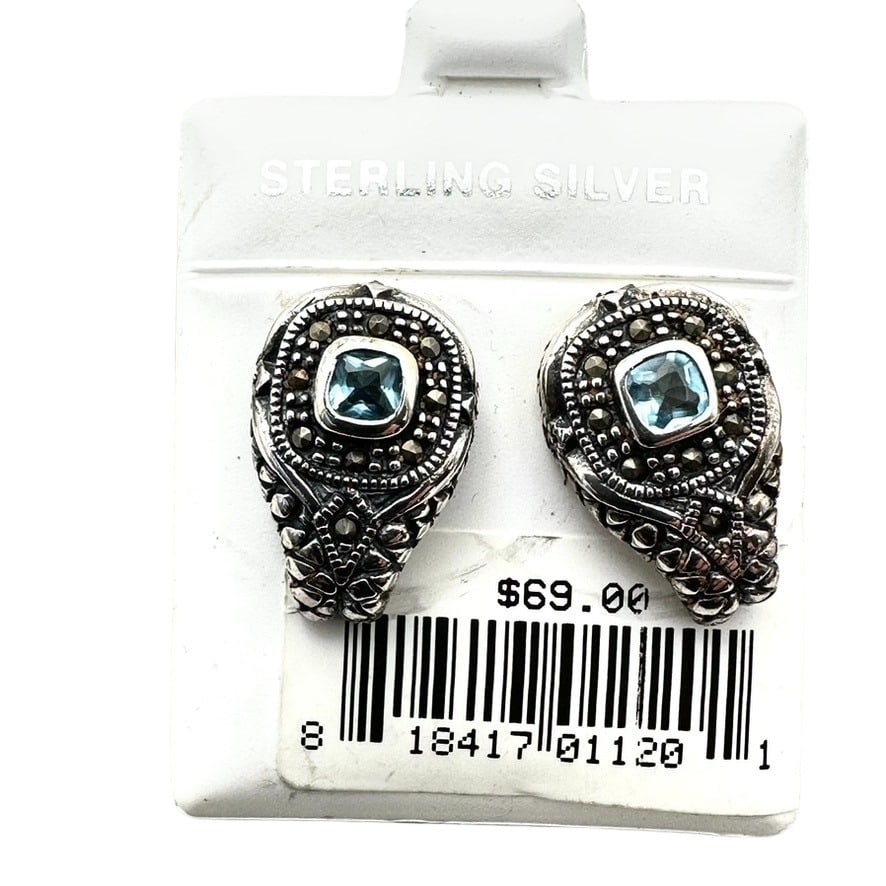 NOS Marcasite Sterling Silver Pierced Earrings Original Card: NOS Marcasite Sterling Silver Pierced Earrings Original Card