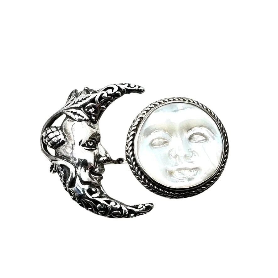 Sarda Indonesian Designer Sterling Silver Ring Pearl Moon Set at Size 8.5 (1 of 3)