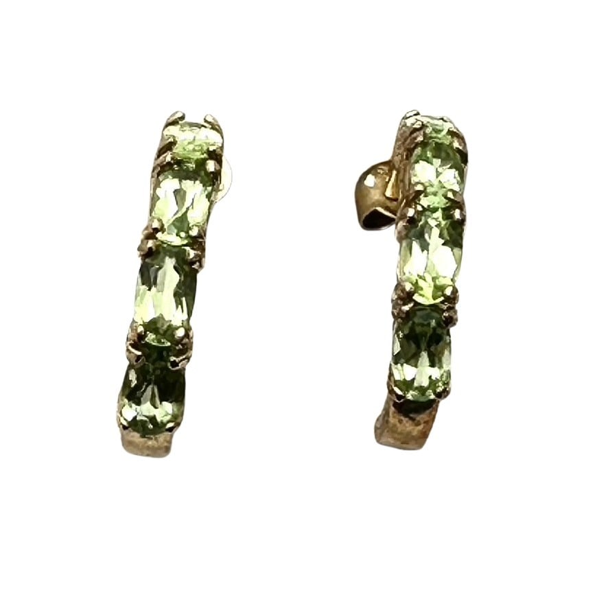 Vintage Gold Over Sterling Silver Peridot Gemstone Half Hoop Pierced Earrings: Vintage Gold Over Sterling Silver Peridot Gemstone Half Hoop Pierced Earrings