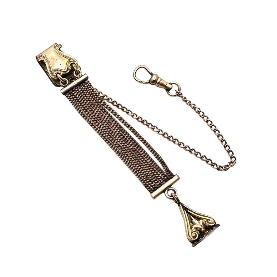 Antique Gold Filled Pocket Watch Chain with Fob: Antique Gold Filled Pocket Watch Chain with Fob