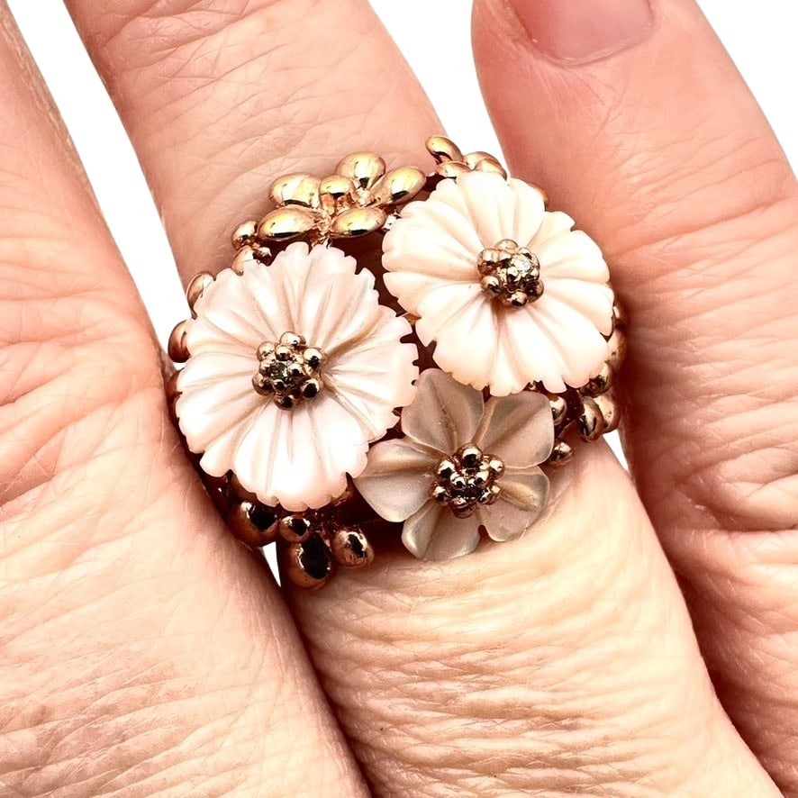 Rose Gold Over Sterling Silver Pink Pearl Diamond Ring Size 9 (1 of 2)