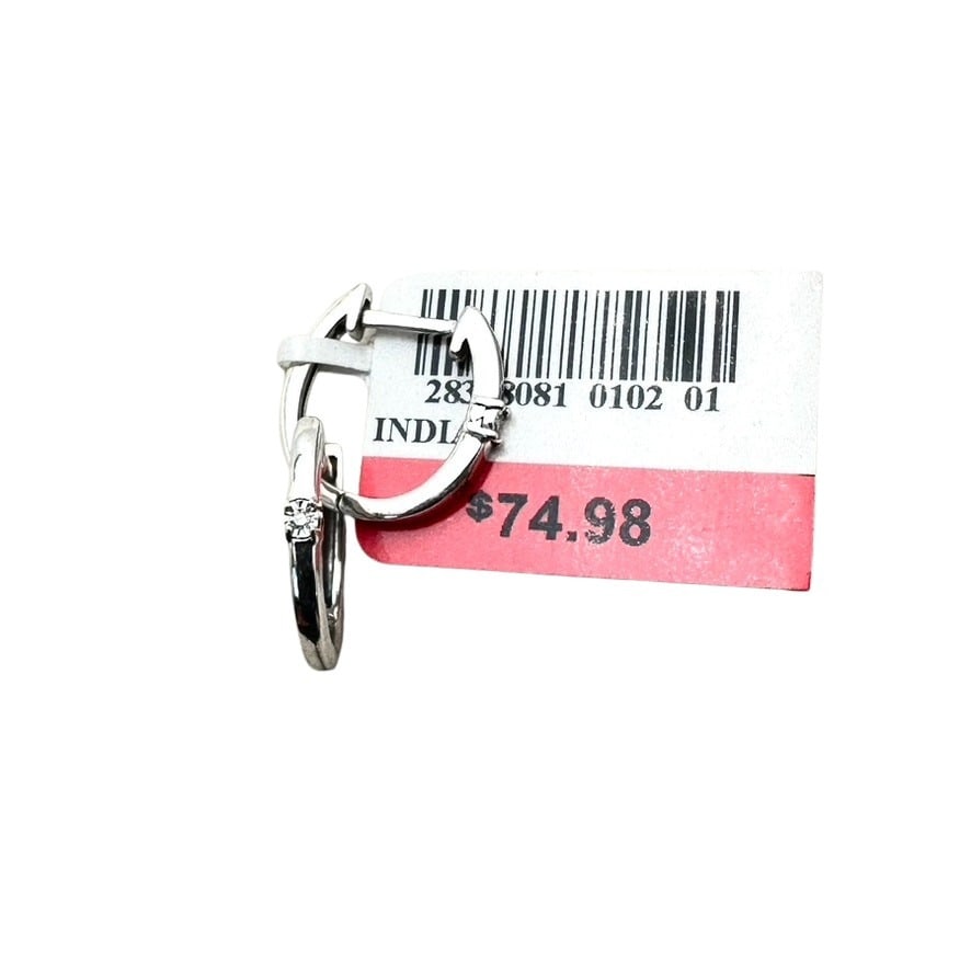 Sterling Silver Diamond Chip Small Half Inch Hoop Earrings Original Tag: Sterling Silver Diamond Chip Small Half Inch Hoop Earrings Original Tag
