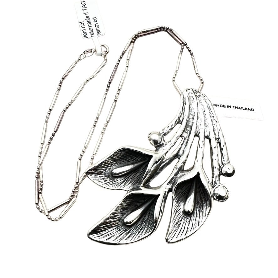 NOS Sterling Silver Electroform Floral Pendant Necklace 18 Inch Chain 18 Grams: NOS Sterling Silver Electroform Floral Pendant Necklace 18 Inch Chain 18 Grams