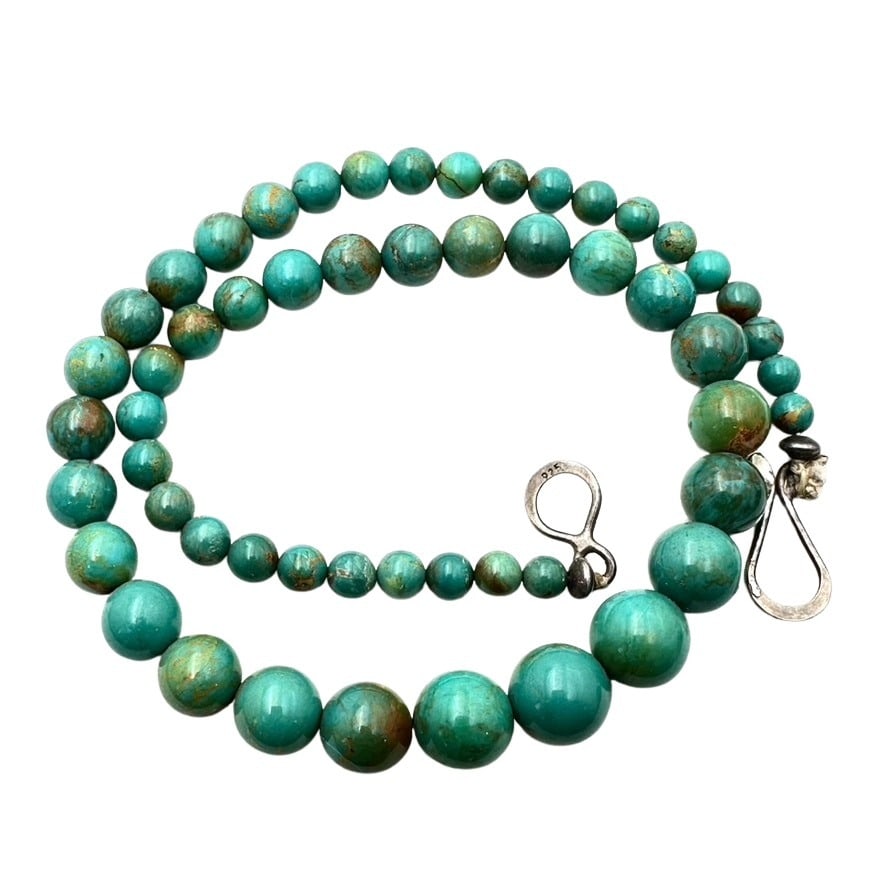 Blue Green Turquoise Bead Sterling Silver Necklace: Blue Green Turquoise Bead Sterling Silver Necklace