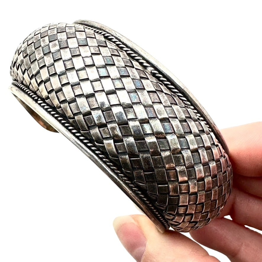 Woven Sterling Silver Design Cuff Bracelet 7.5 Inch 55 Grams (1 of 3)