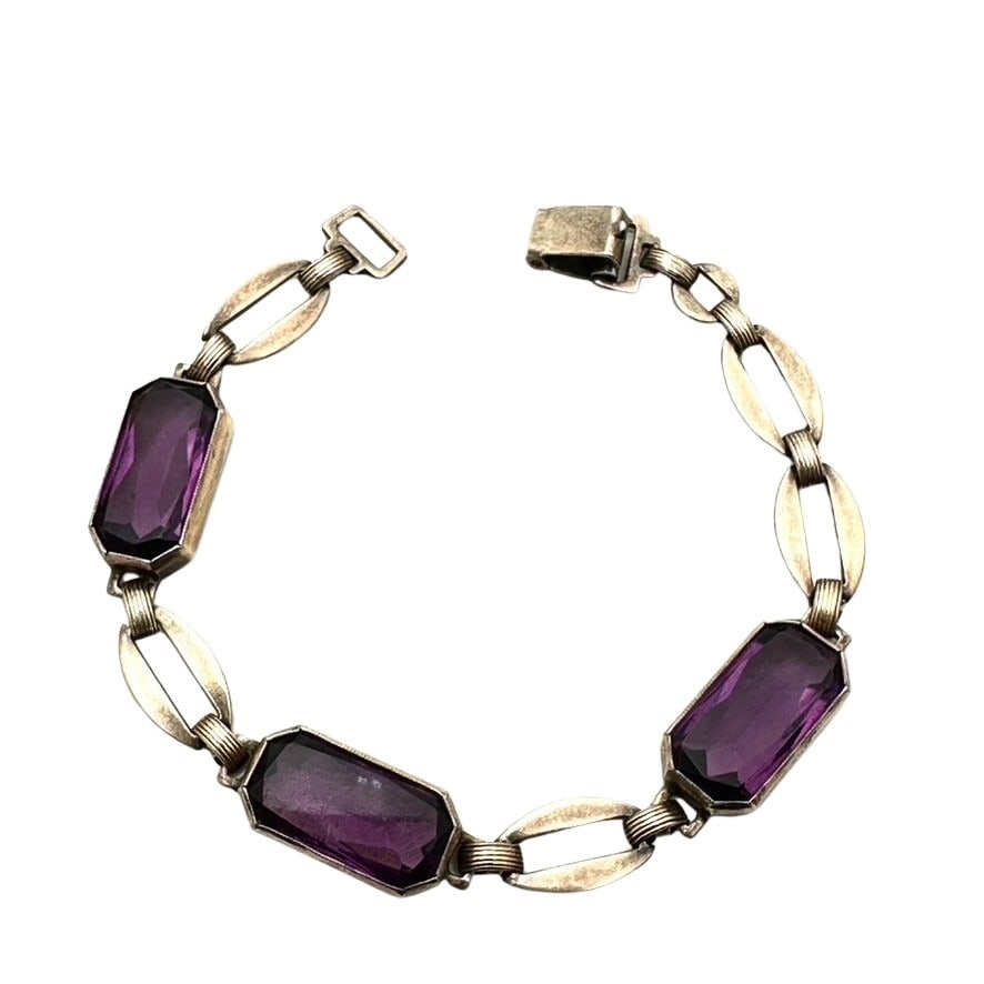 Vintage Gold Filled Purple Glass Bracelet 6 Inch: Vintage Gold Filled Purple Glass Bracelet 6 Inch