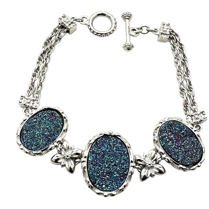 Sterling Silver Druzy Quartz Toggle Bracelet 8 Inch (1 of 3)