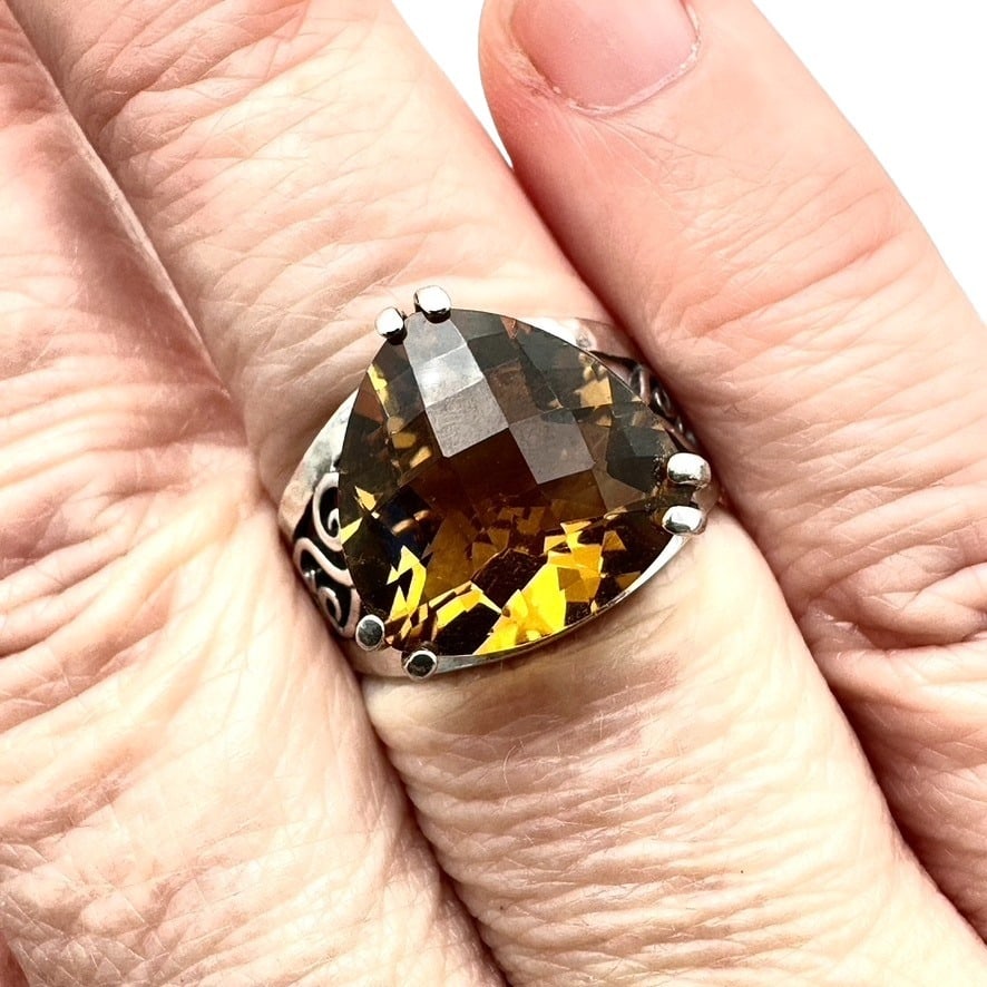 Cushion Cut Citrine Sterling Silver Ring Size 9: Cushion Cut Citrine Sterling Silver Ring Size 10