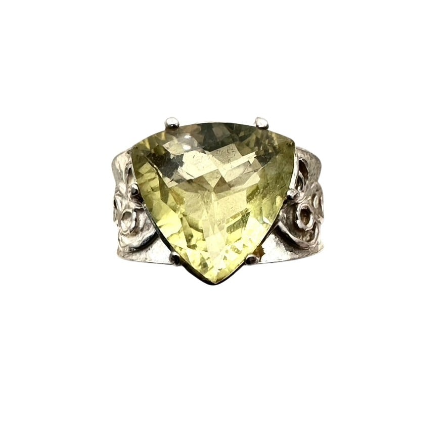 Cushion Cut Lemon Quartz Sterling Silver Ring Size 9 Isreal (1 of 3)