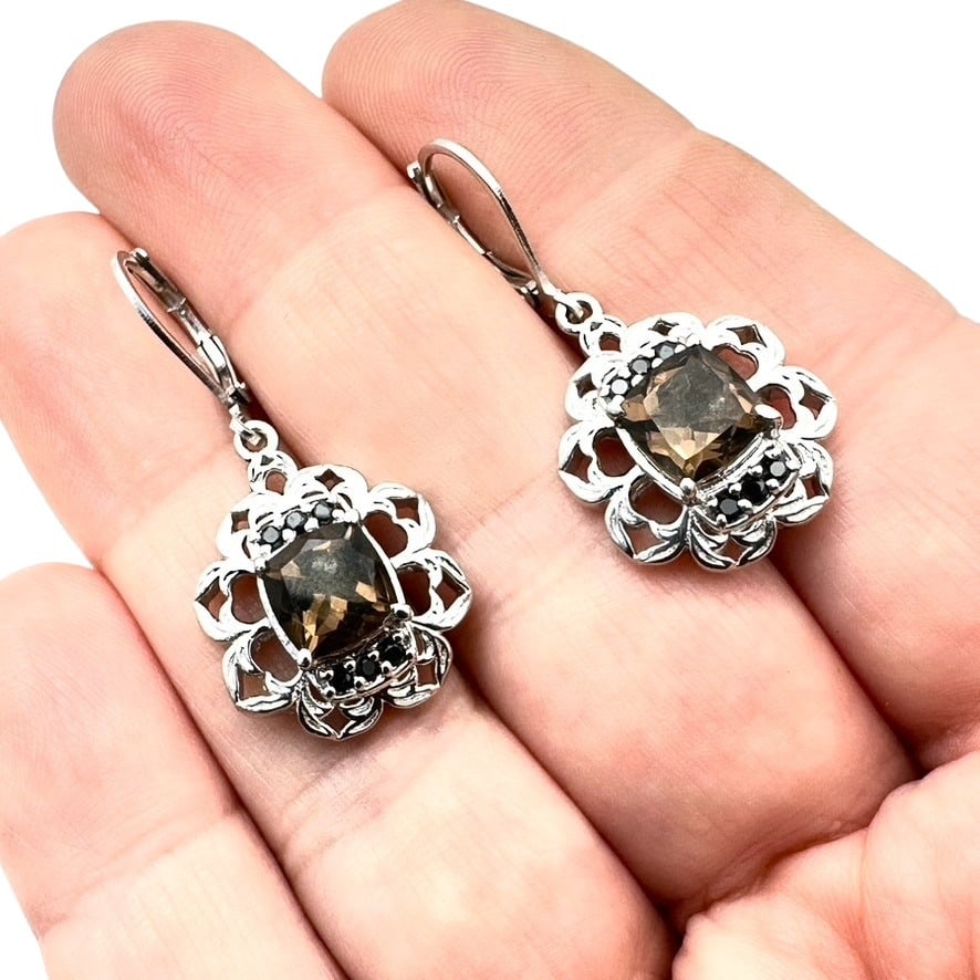 Smokey Topaz Sterling Silver Pierced Earrings NOS Never Worn: Smokey Topaz Sterling Silver Pierced Earrings NOS Never Worn