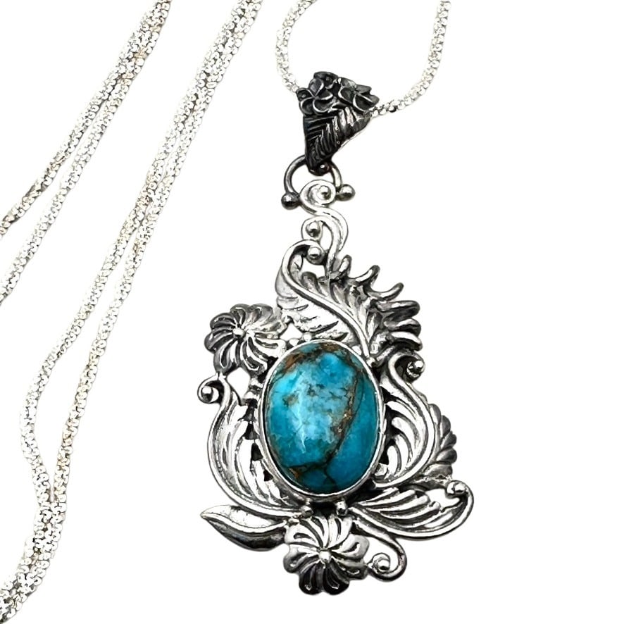 Southwest Style Turquoise Sterling Silver Pendant Necklace (1 of 3)