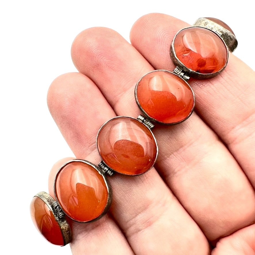 Vintage Sterling Silver Carnelian Gemstone Bracelet 7 Inch: Vintage Sterling Silver Carnelian Gemstone Bracelet 7 Inch