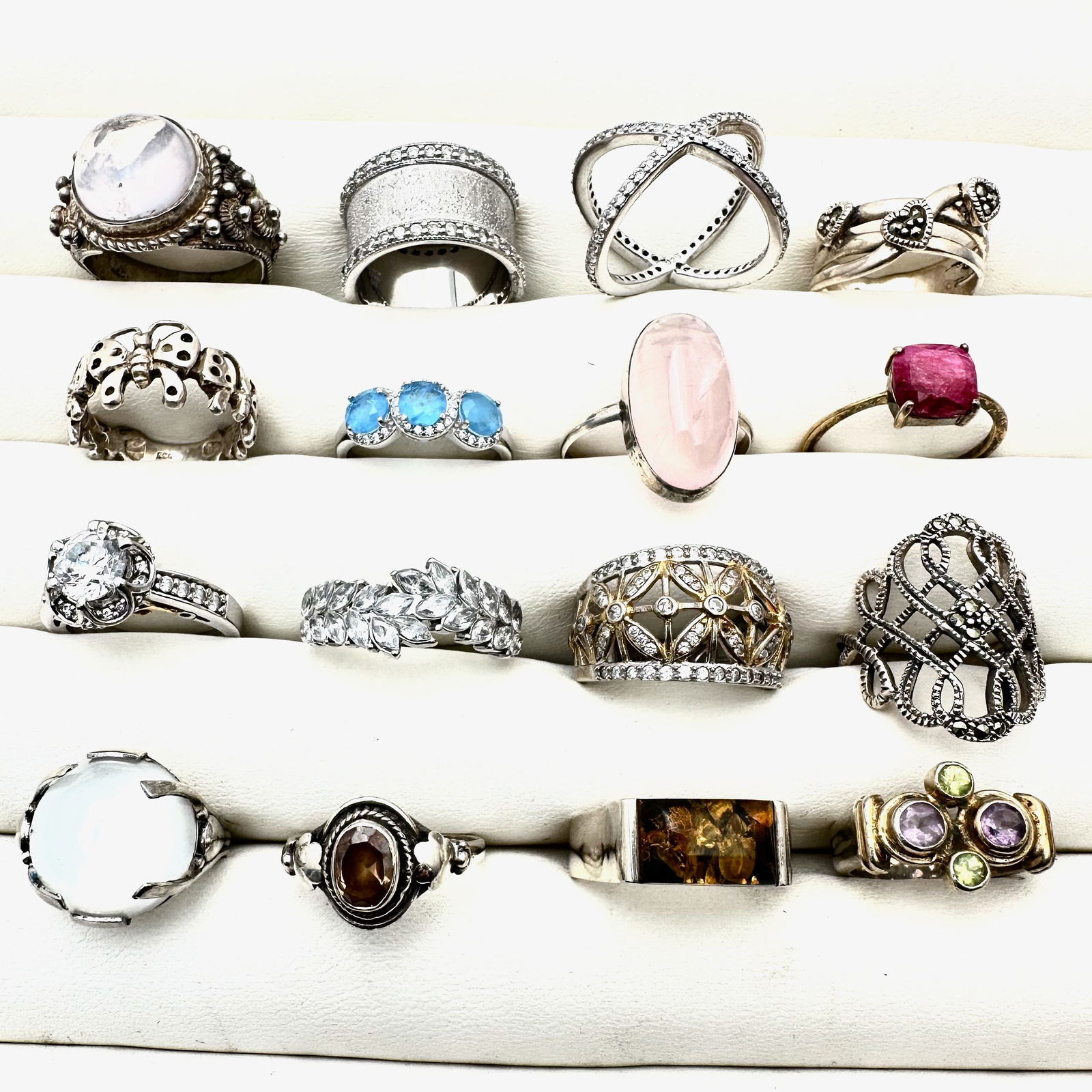 Sterling Silver Group of Rings Gemstone CZ 69 Grams Variety of Sizes (1 of 3)