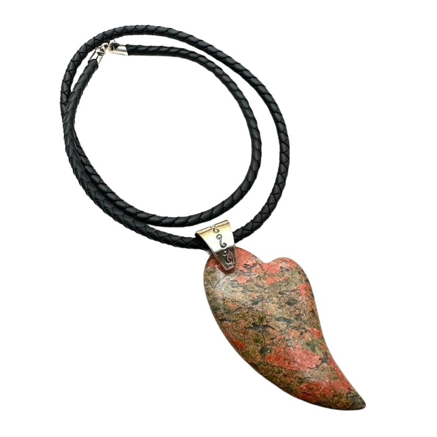 Jay King Mine Finds Unakite Gemstone Heart Sterling Silver Leather Necklace (1 of 3)